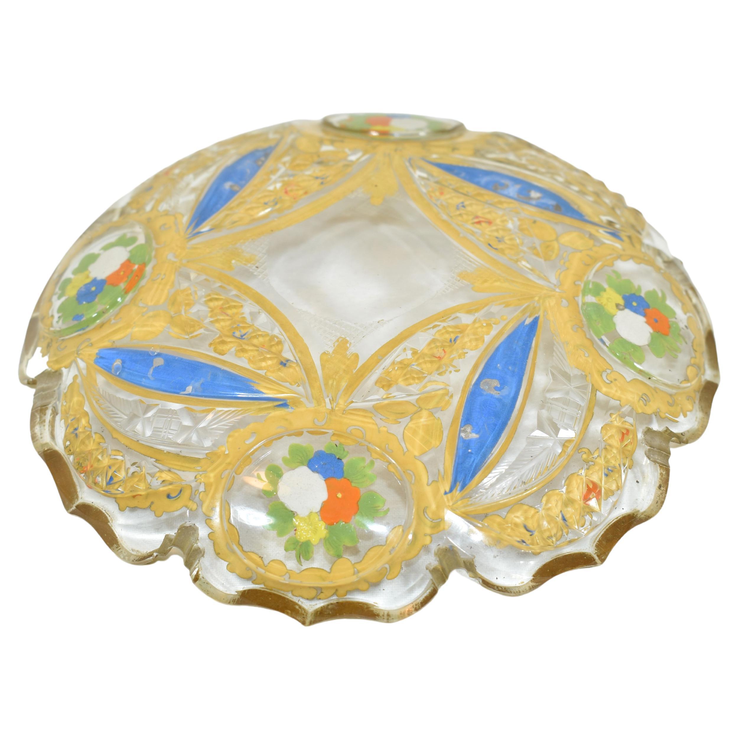 Antike Hookah- und Teller aus emailliertem, geschliffenem Glas, böhmisch für den osmanischen Markt, 19. Jahrhundert im Angebot 1