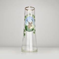 Antique Enamelled Glass Claret Jug with Stag Motif, Hunting Lodge Wine Pitcher