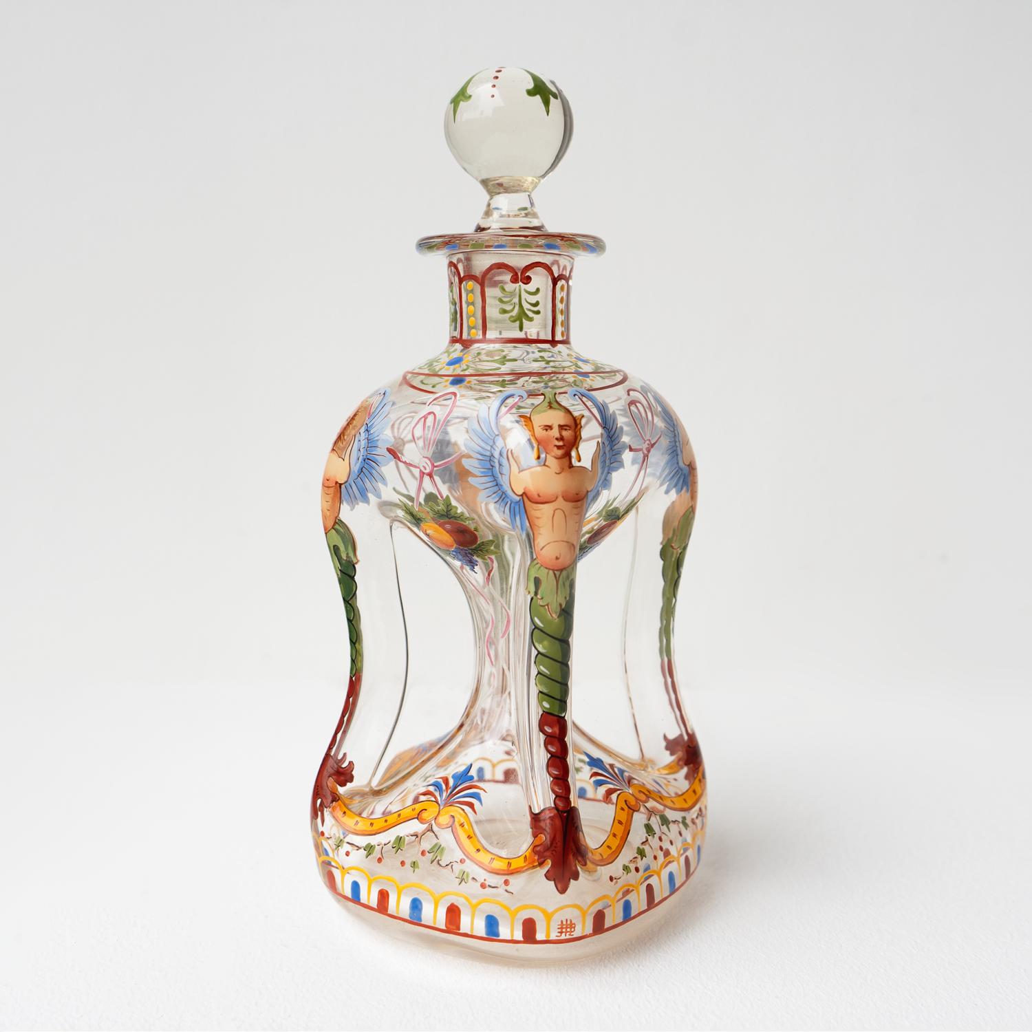 Antique Enamelled Glass Decanter & Glasses By J & L Lobmeyr, Vienna Late 19th.C For Sale 3