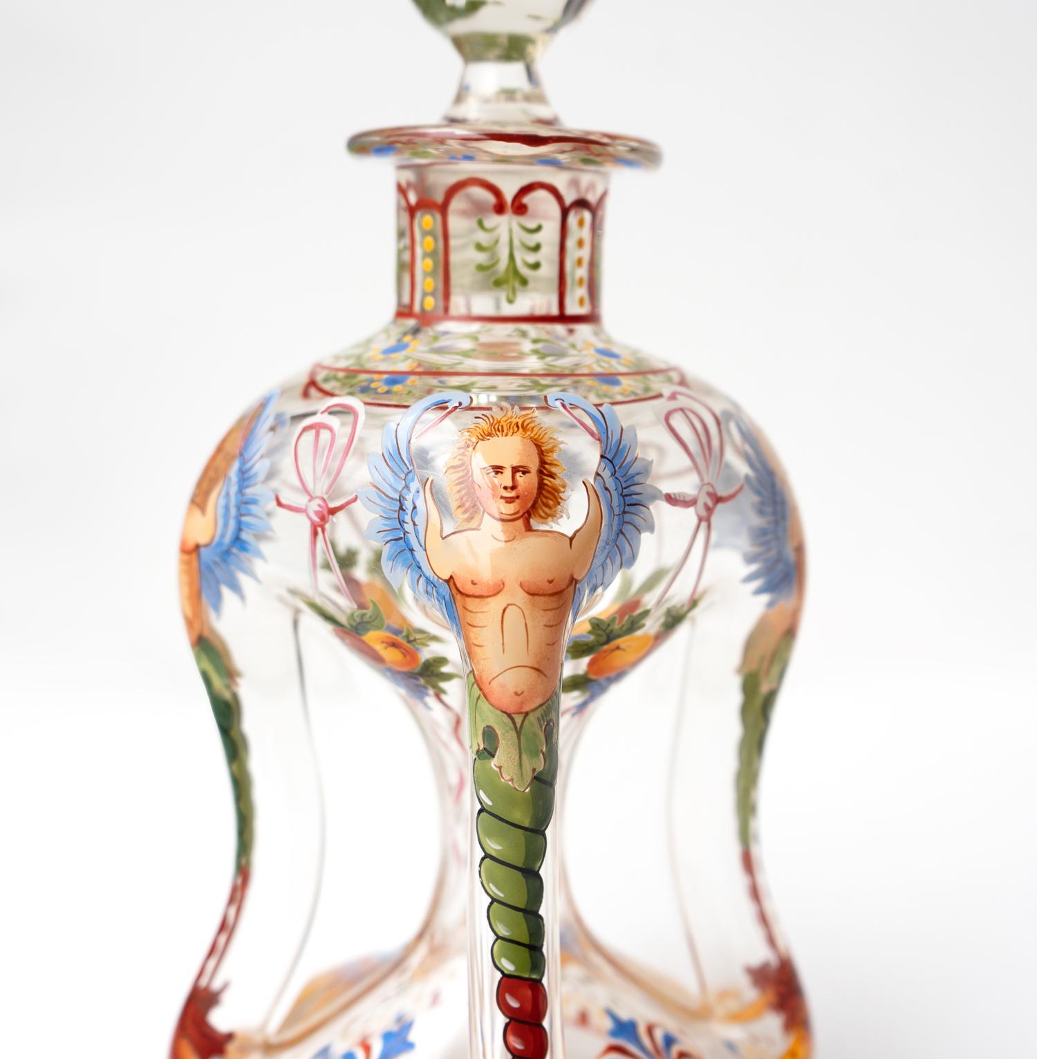 Renaissance Antique Enamelled Glass Decanter & Glasses By J & L Lobmeyr, Vienna Late 19th.C For Sale