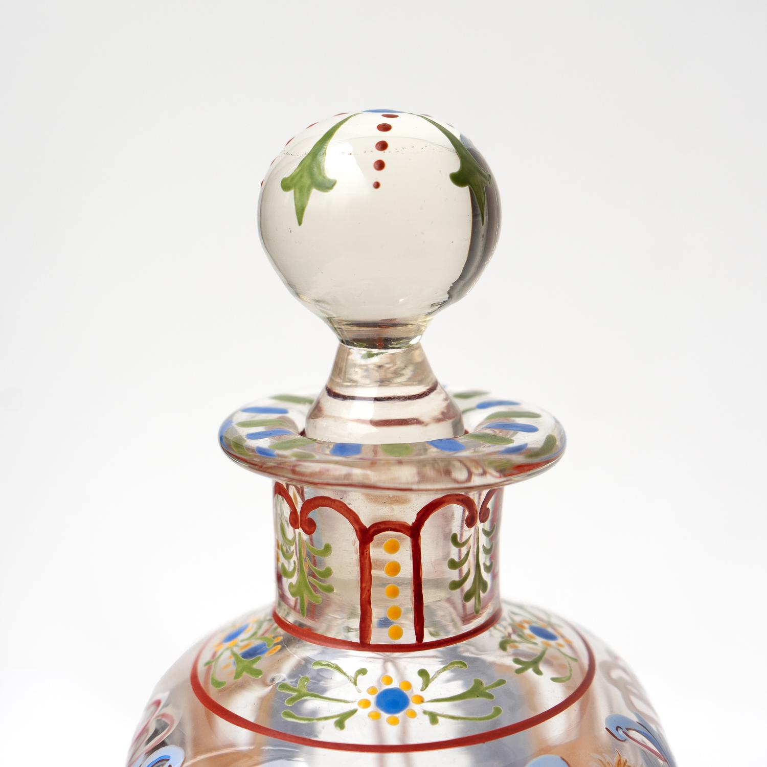 Antique Enamelled Glass Decanter & Glasses By J & L Lobmeyr, Vienna Late 19th.C In Good Condition For Sale In Bristol, GB