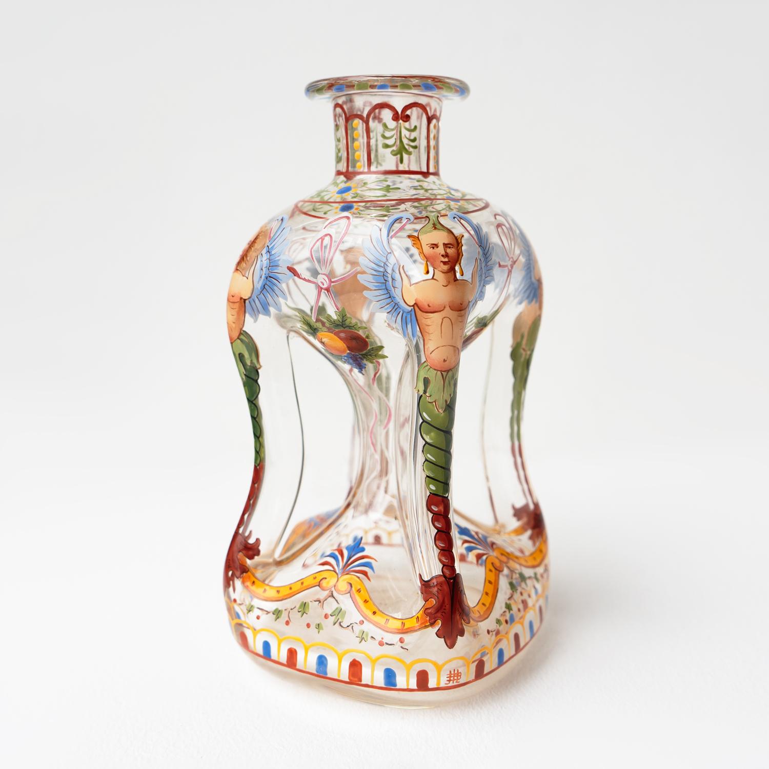 Antique Enamelled Glass Decanter & Glasses By J & L Lobmeyr, Vienna Late 19th.C For Sale 2