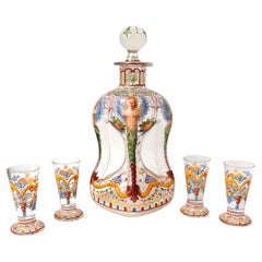 Antico decanter e bicchieri in vetro smaltato di J & L. Lobmeyr, Vienna Fine XIX.C.