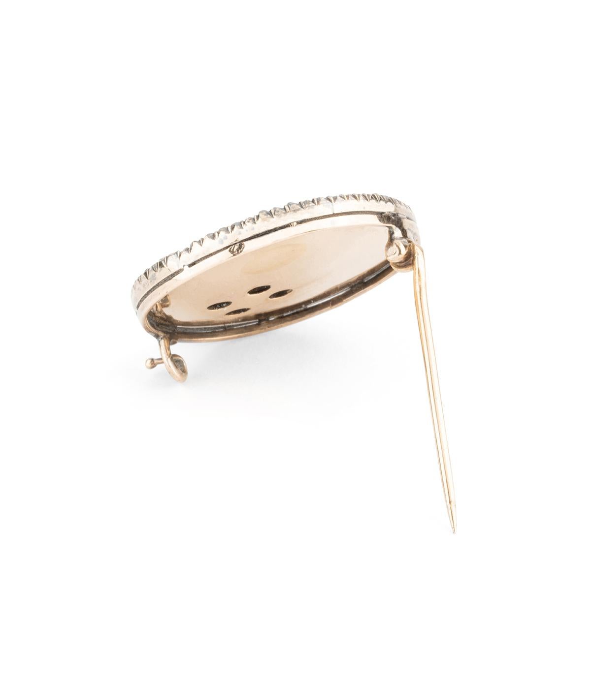 Rose Cut Antique enamelled gold brooch with diamond cloverleaf