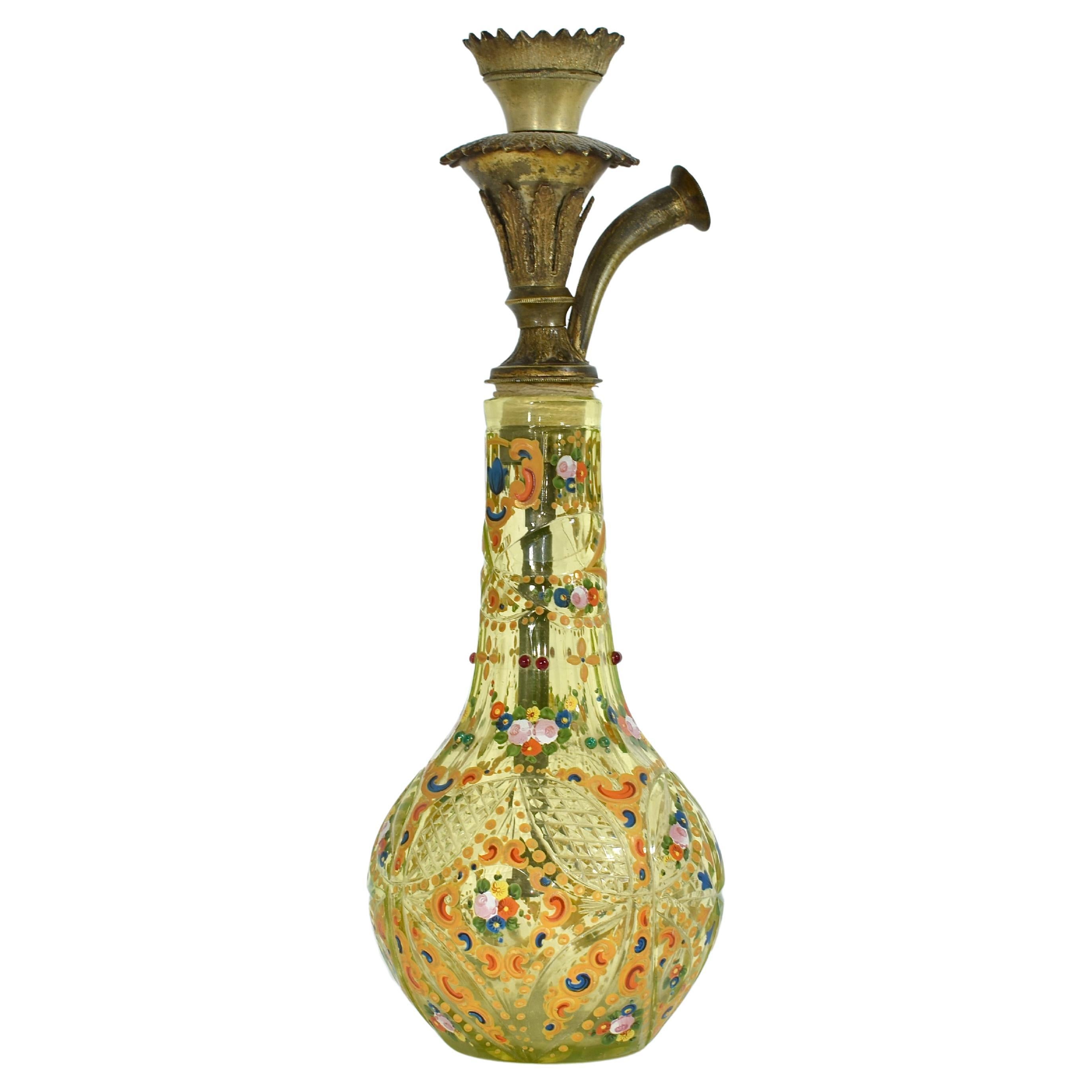 Émaillé Antique Hookah et assiette en verre émaillé en forme d'urne, Bohème pour le marché perse en vente