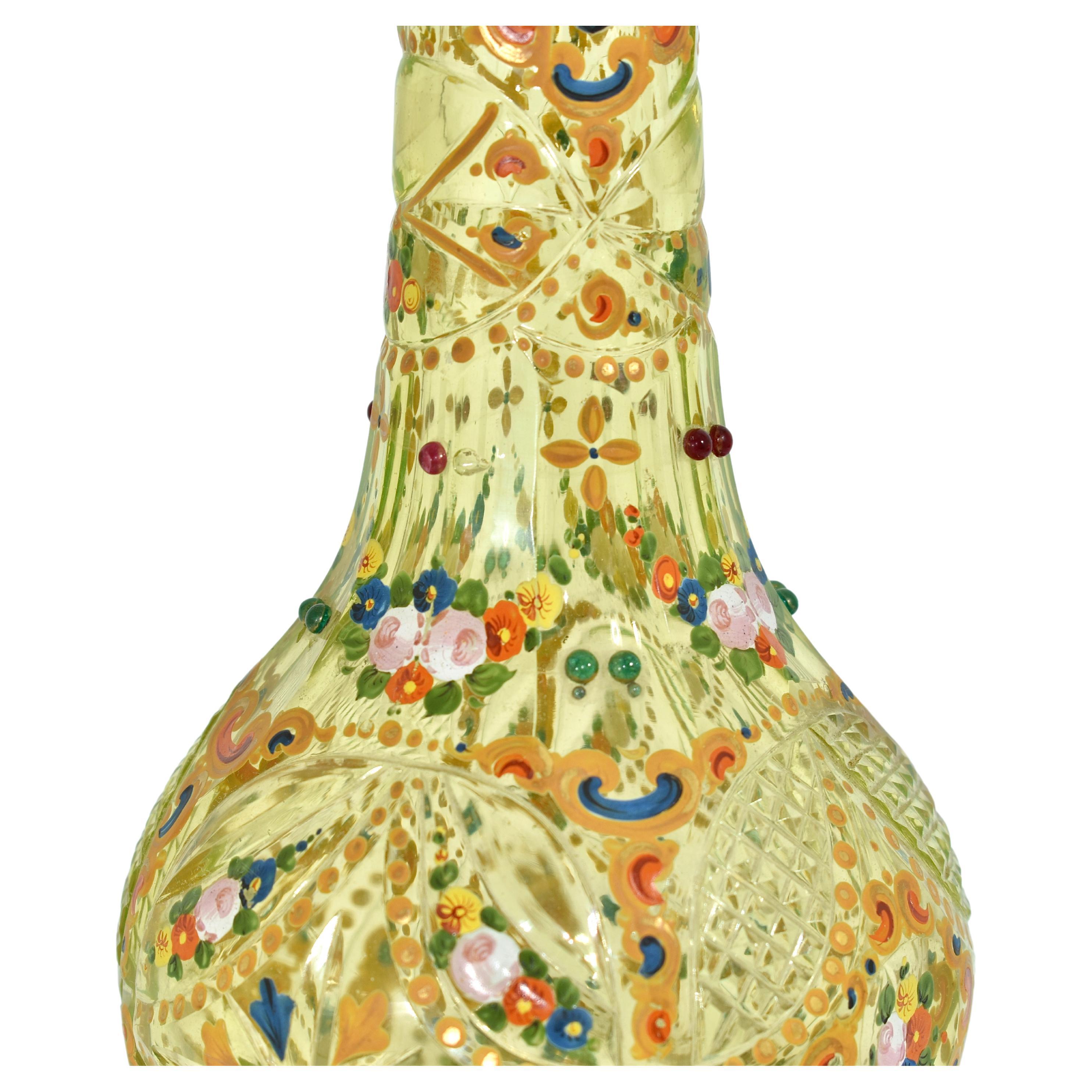 XIXe siècle Antique Hookah et assiette en verre émaillé en forme d'urne, Bohème pour le marché perse en vente