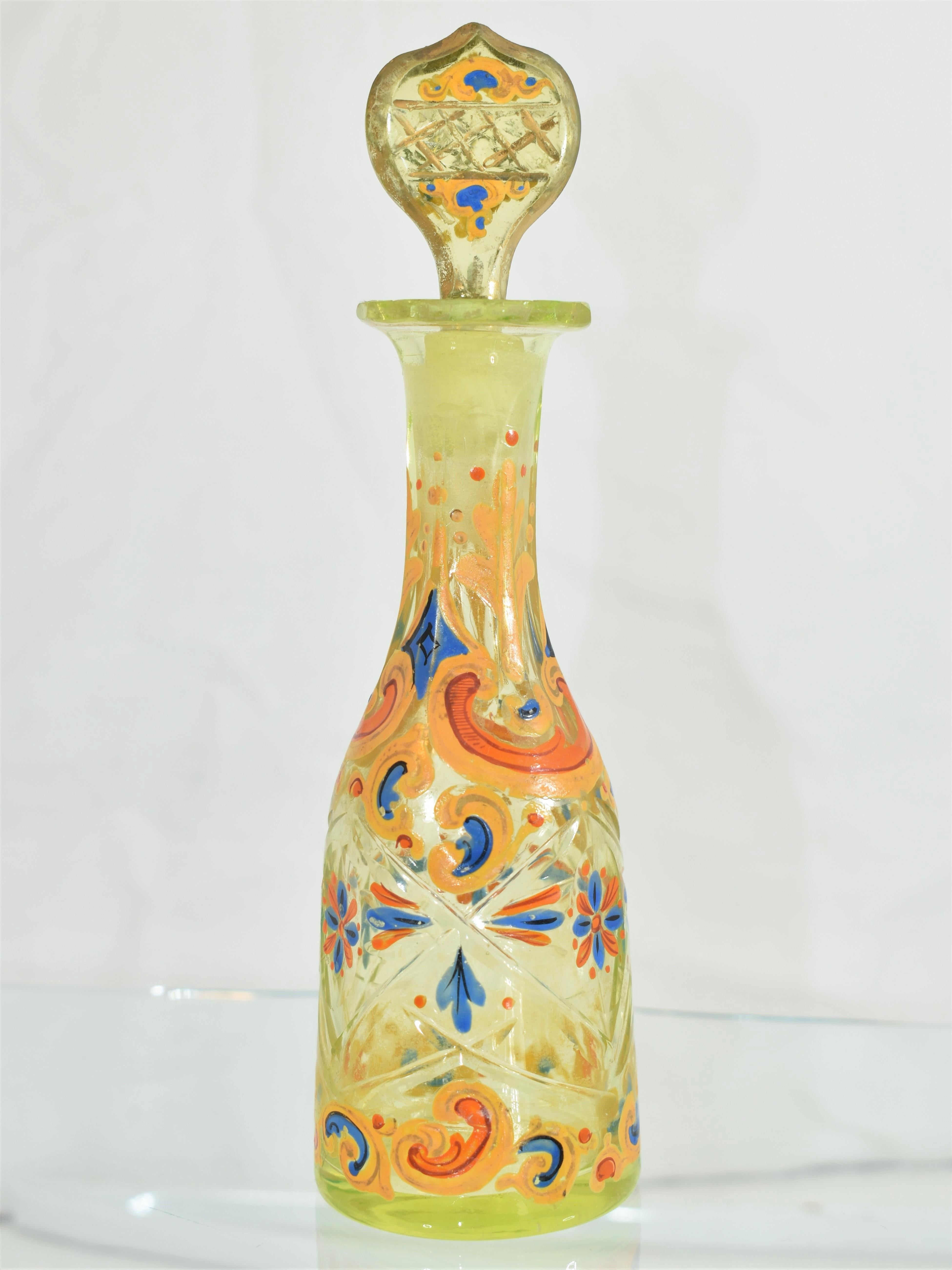 Antique Enamelled Uranium Glass Set, Bohemian for Ottoman Market, 19th Century For Sale 1