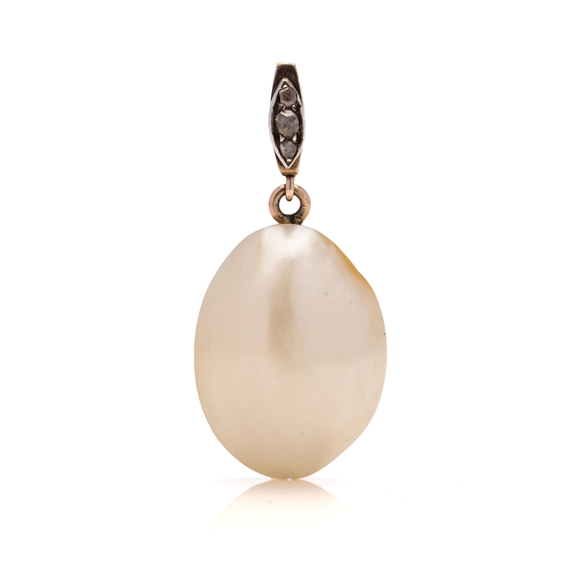 Pear Cut Antique Enatural Blister Nacreous Pearl Pendant For Sale