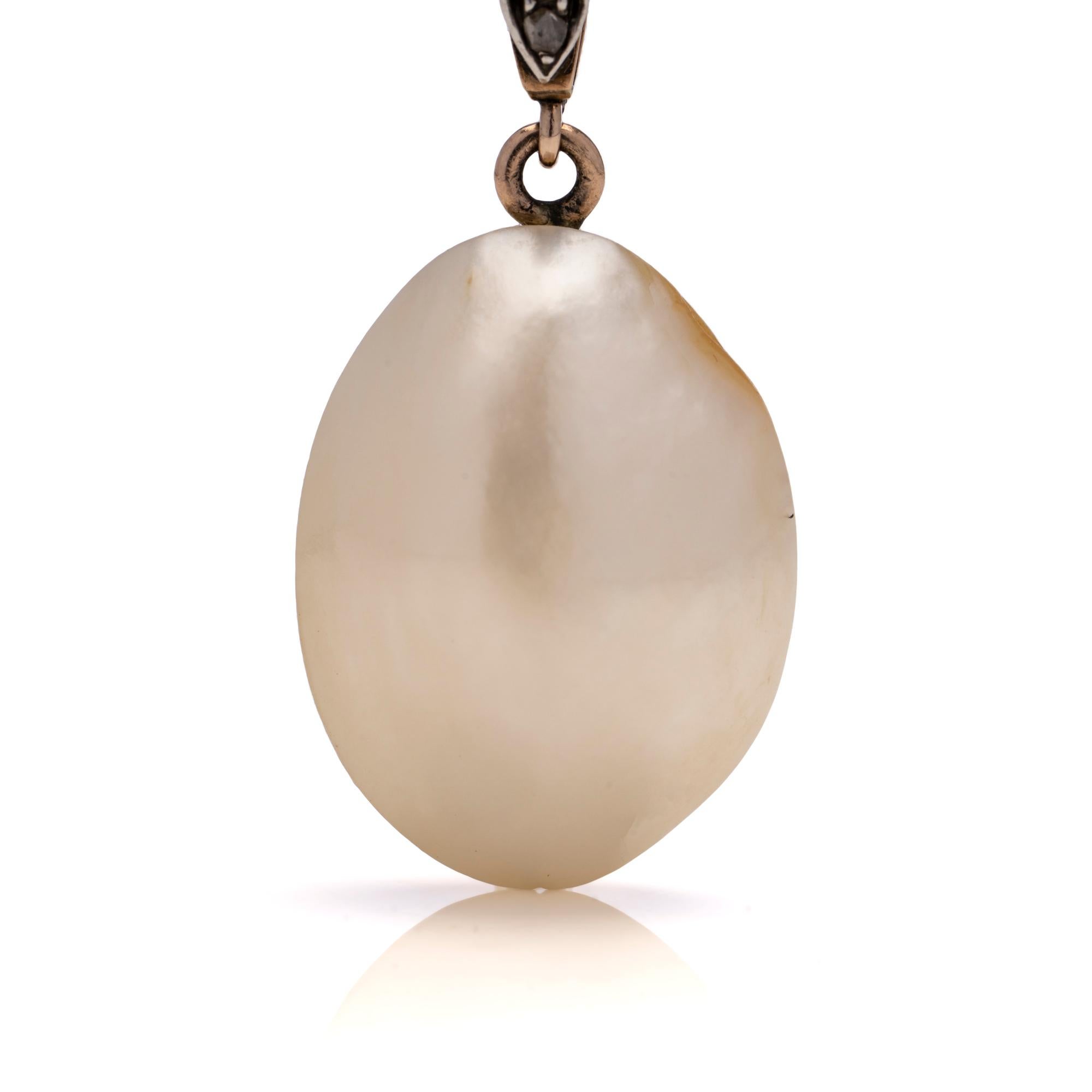 Women's or Men's Antique Enatural Blister Nacreous Pearl Pendant For Sale