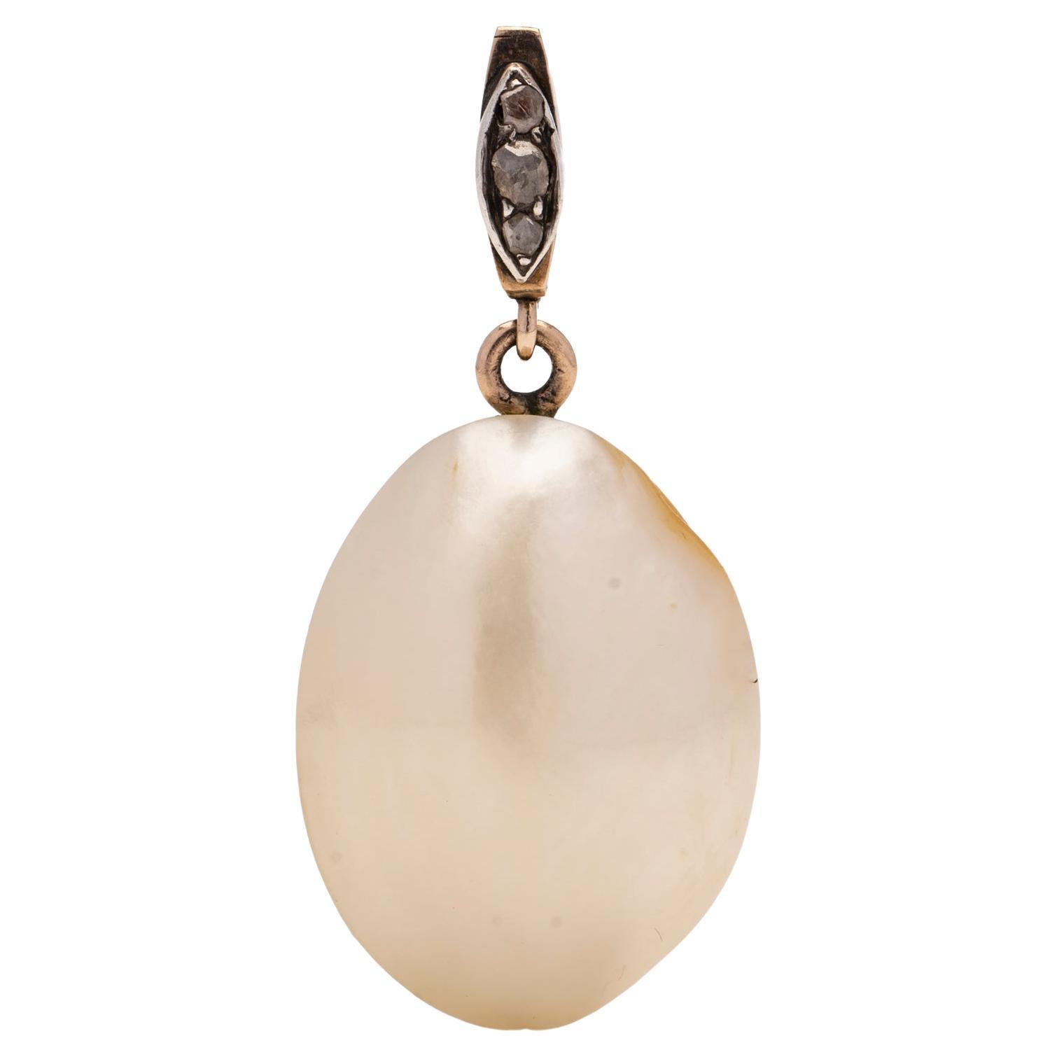 Antique Enatural Blister Nacreous Pearl Pendant For Sale