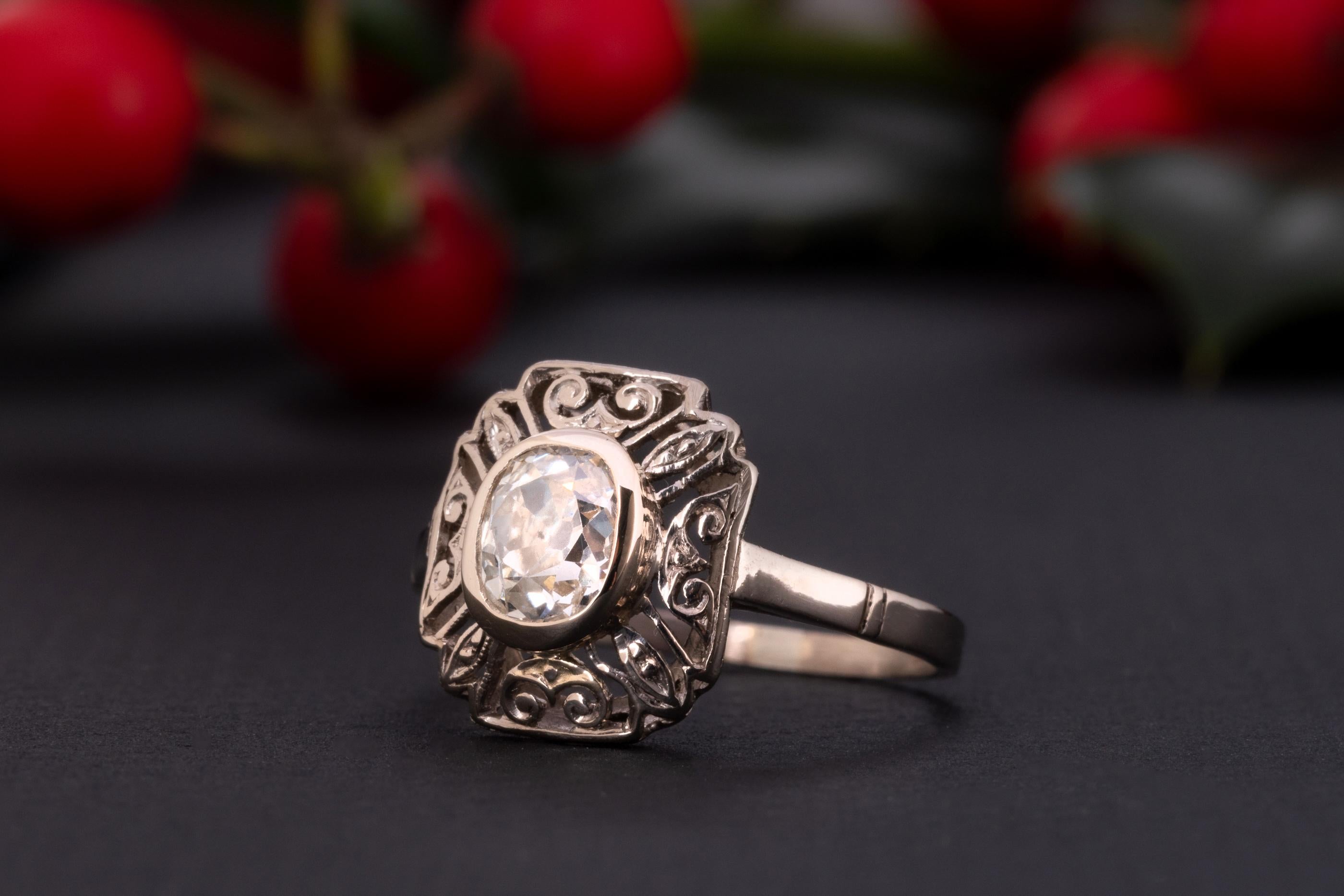 Women's Antique Engagement 1.1 CT Diamond Solitaire Ring, Old European Cut Diamond Ring