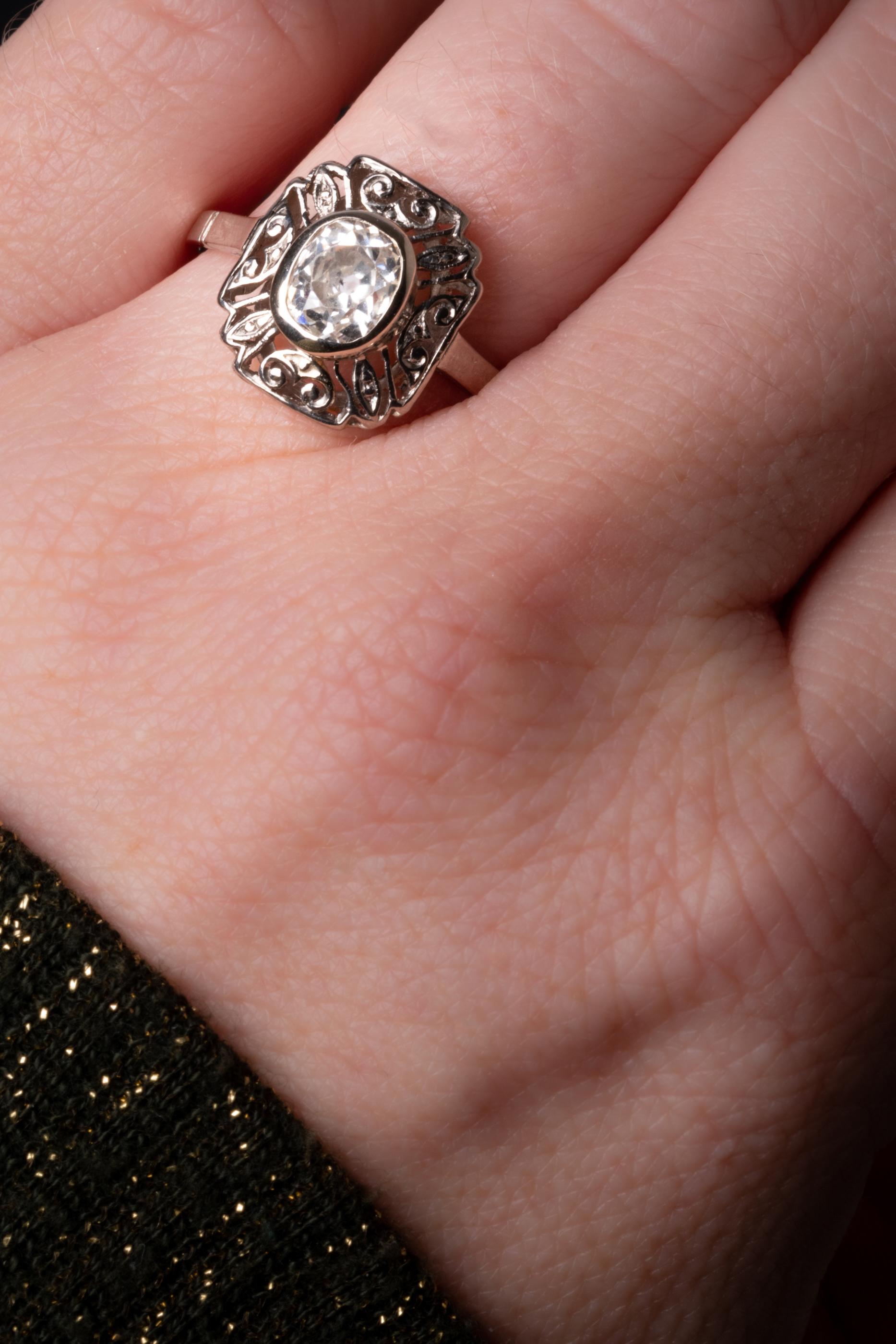 Antique Engagement 1.1 CT Diamond Solitaire Ring, Old European Cut Diamond Ring 2