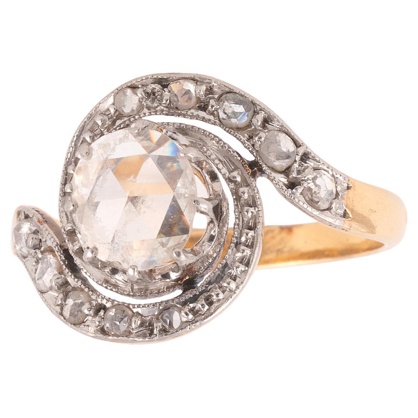 Old European Cut Antique Engagement Platinum Gold And Rose Diamond Ring 1900's