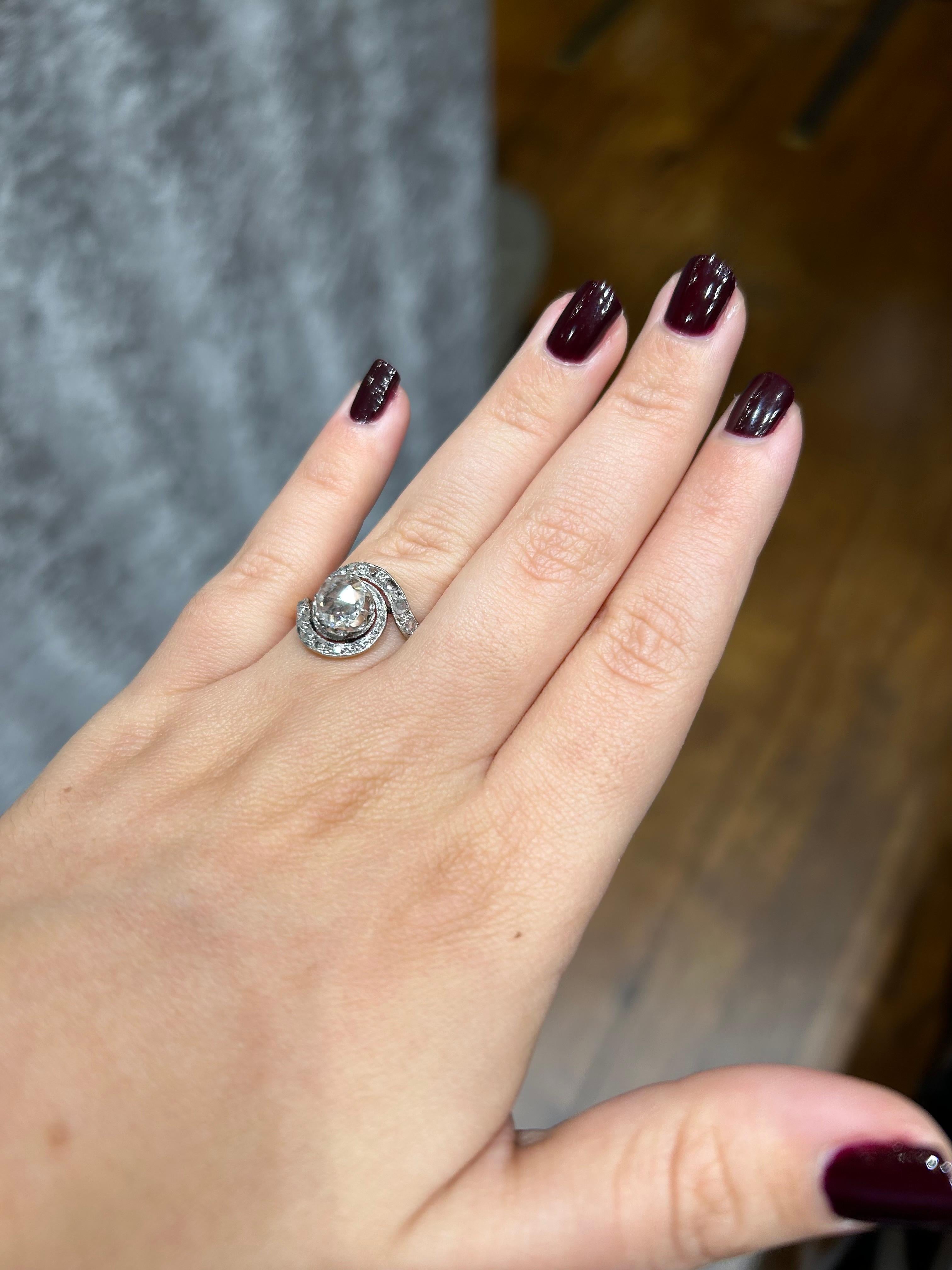 Antique Engagement Platinum Gold And Rose Diamond Ring 1900's 1