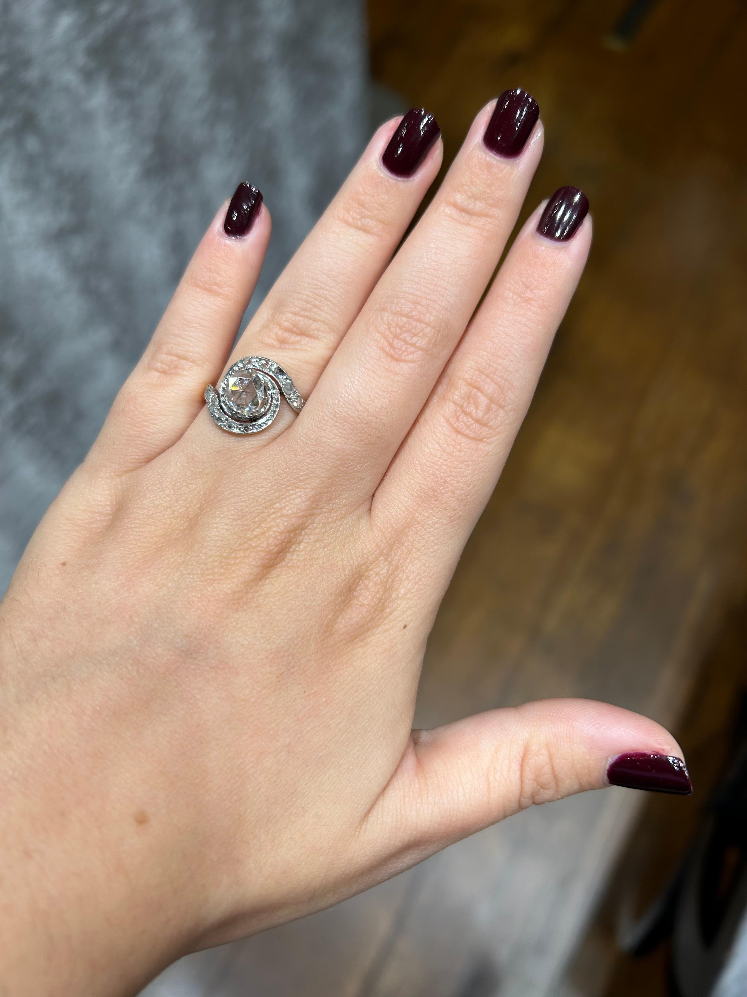 Antique Engagement Platinum Gold And Rose Diamond Ring 1900's 2