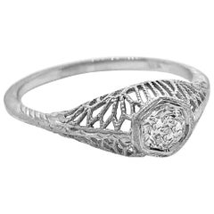 Antique Engagement Ring .25 Carat Diamond and 18 Karat White Gold, J36180