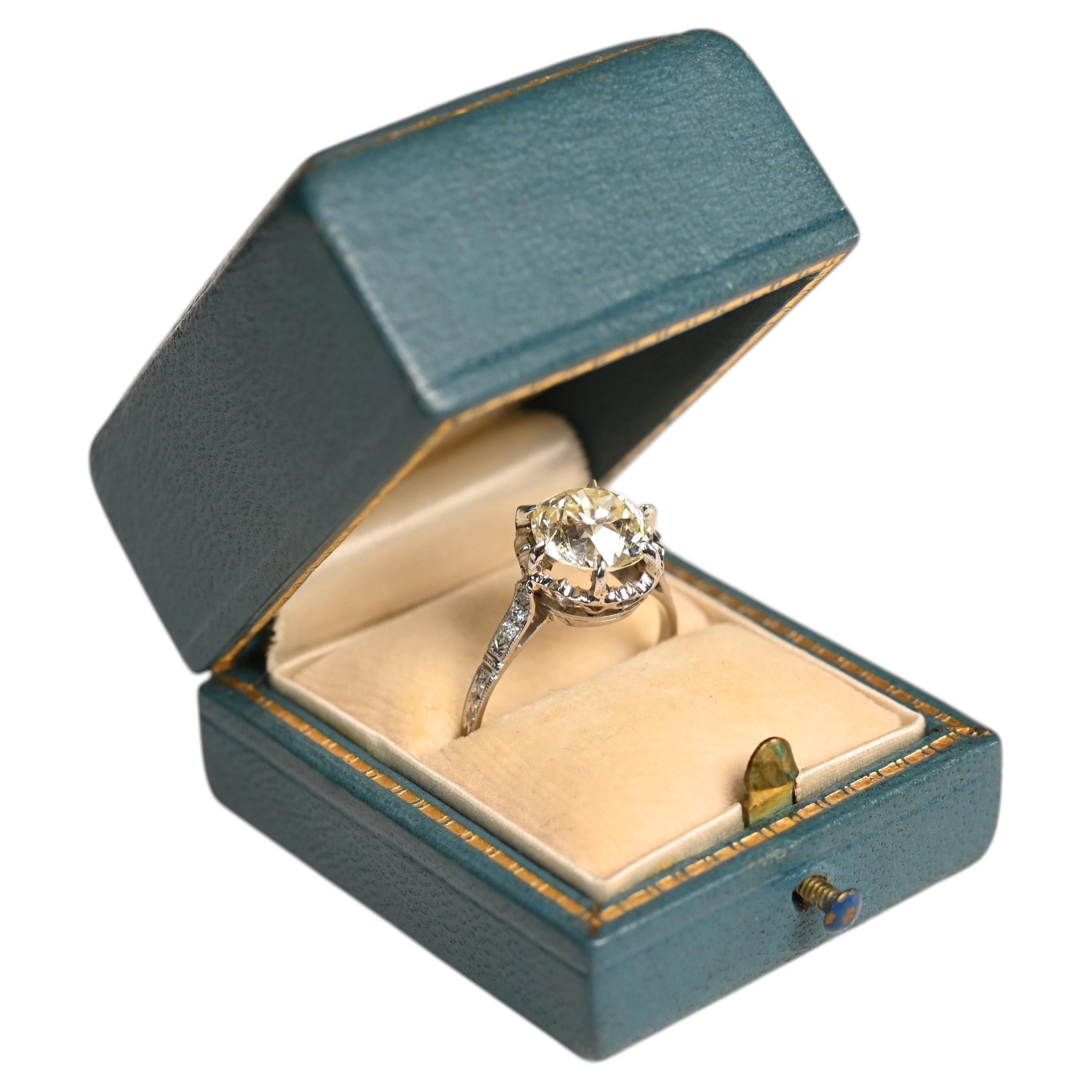 Antique Engagement Ring. 2.80ct Old European Cut Diamond Accent Ring Platinum