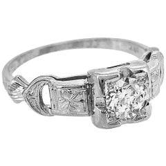 Antique Engagement Ring .45 Carat Diamond and 18 Karat White Gold Art Deco
