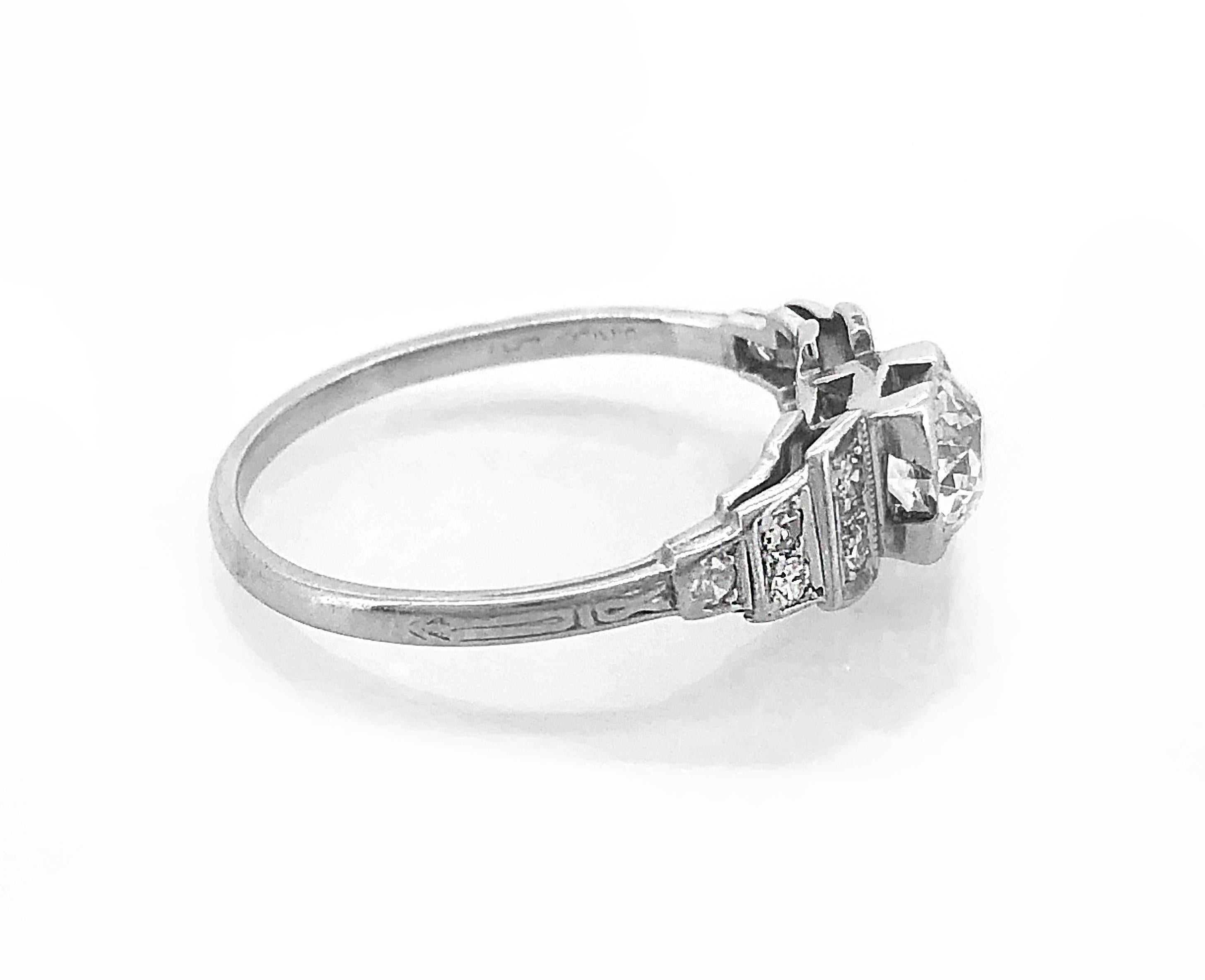 Old European Cut Antique Engagement Ring .50 Carat  Diamond Platinum Art Deco For Sale