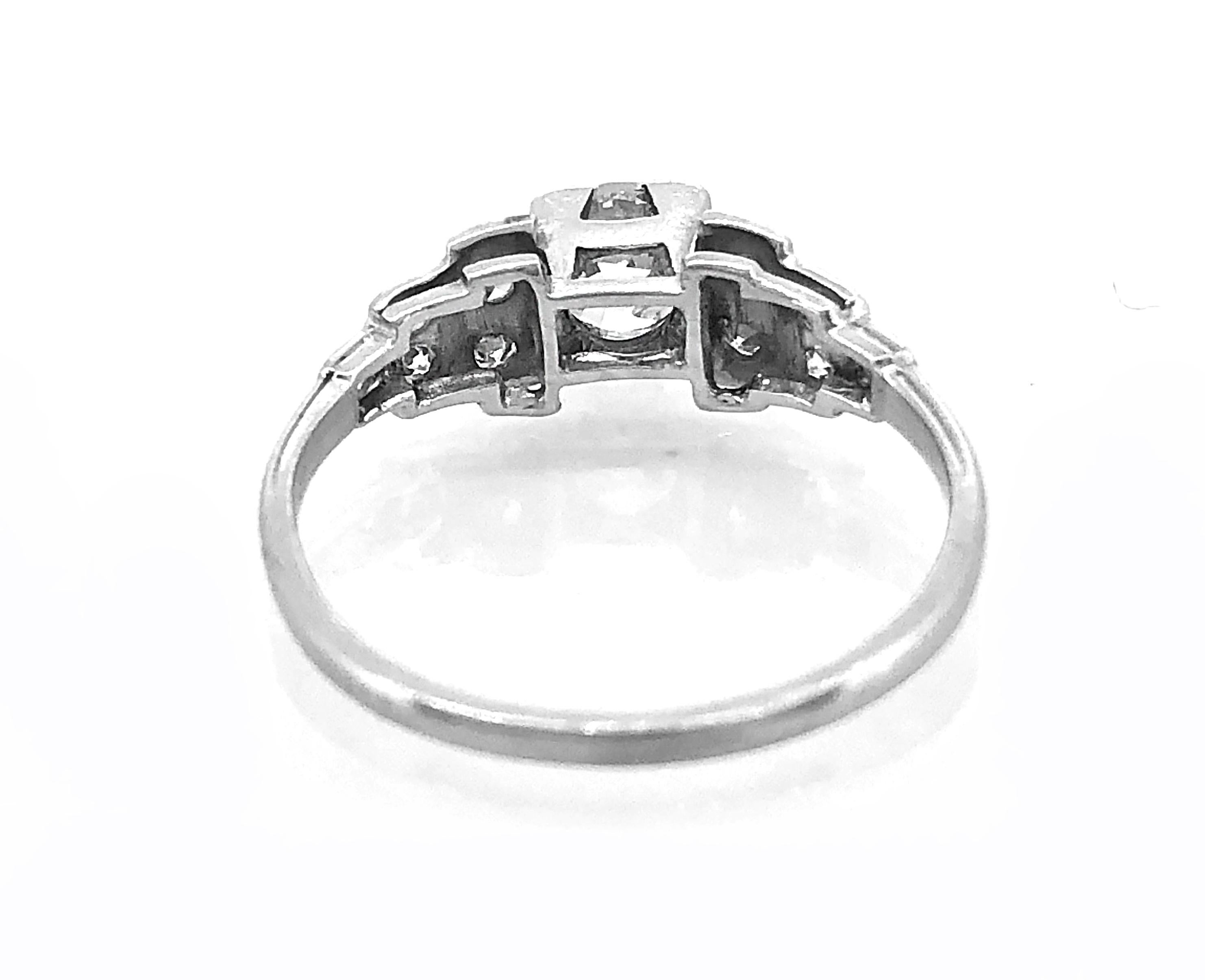 Antique Engagement Ring .50 Carat  Diamond Platinum Art Deco In Excellent Condition For Sale In Tampa, FL