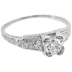 Antique Engagement Ring .55 Carat Diamond and 18 Karat White Gold