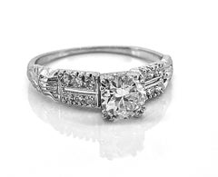 Antique Engagement Ring .61 Carat Diamond & 18K White Gold Art Deco