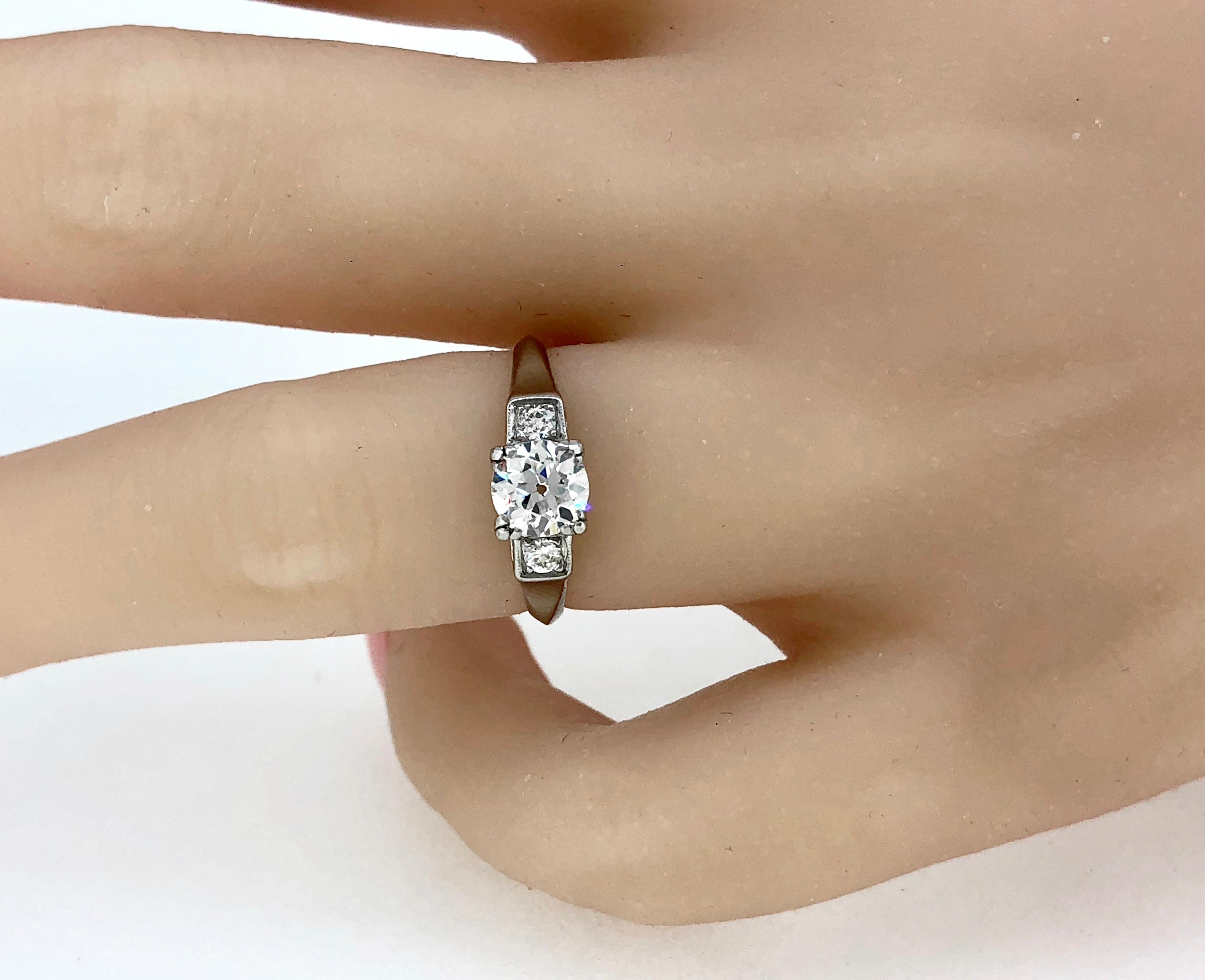 Old European Cut Antique Engagement Ring .75 Carat Diamond and Platinum Art Deco For Sale