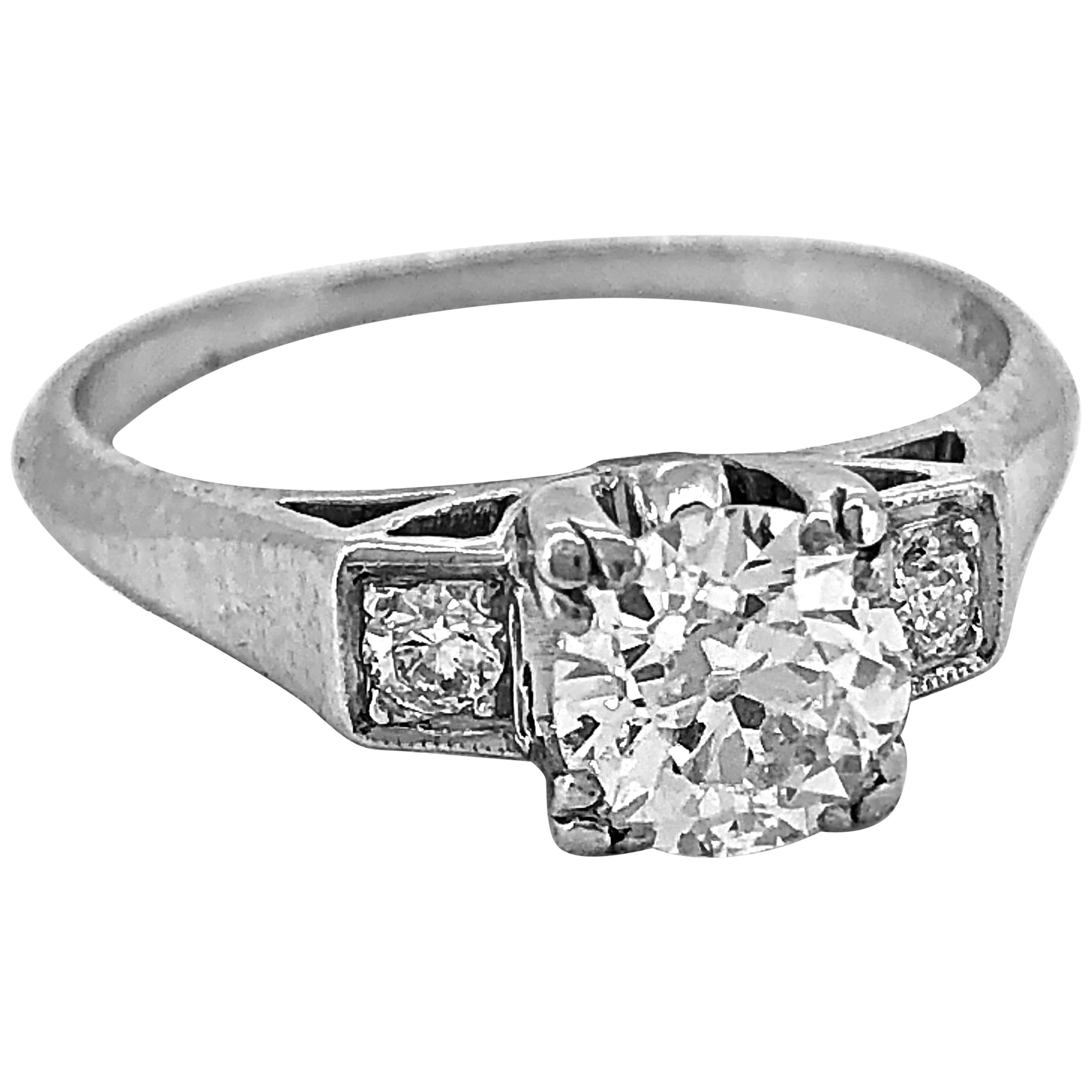 Antique Engagement Ring .75 Carat Diamond and Platinum Art Deco For Sale