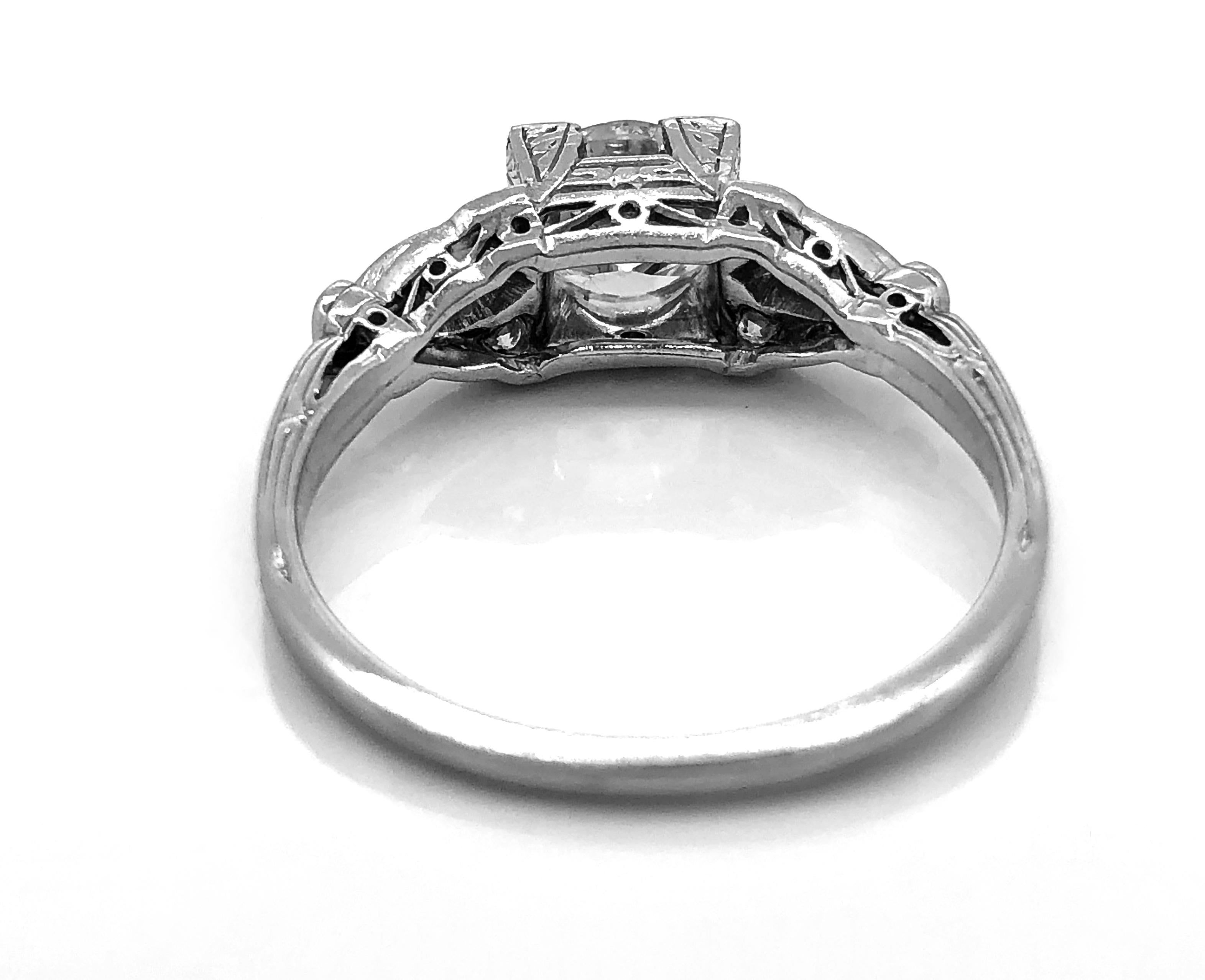 Old European Cut Antique Engagement Ring .91 Carat Diamond and Platinum Art Deco For Sale