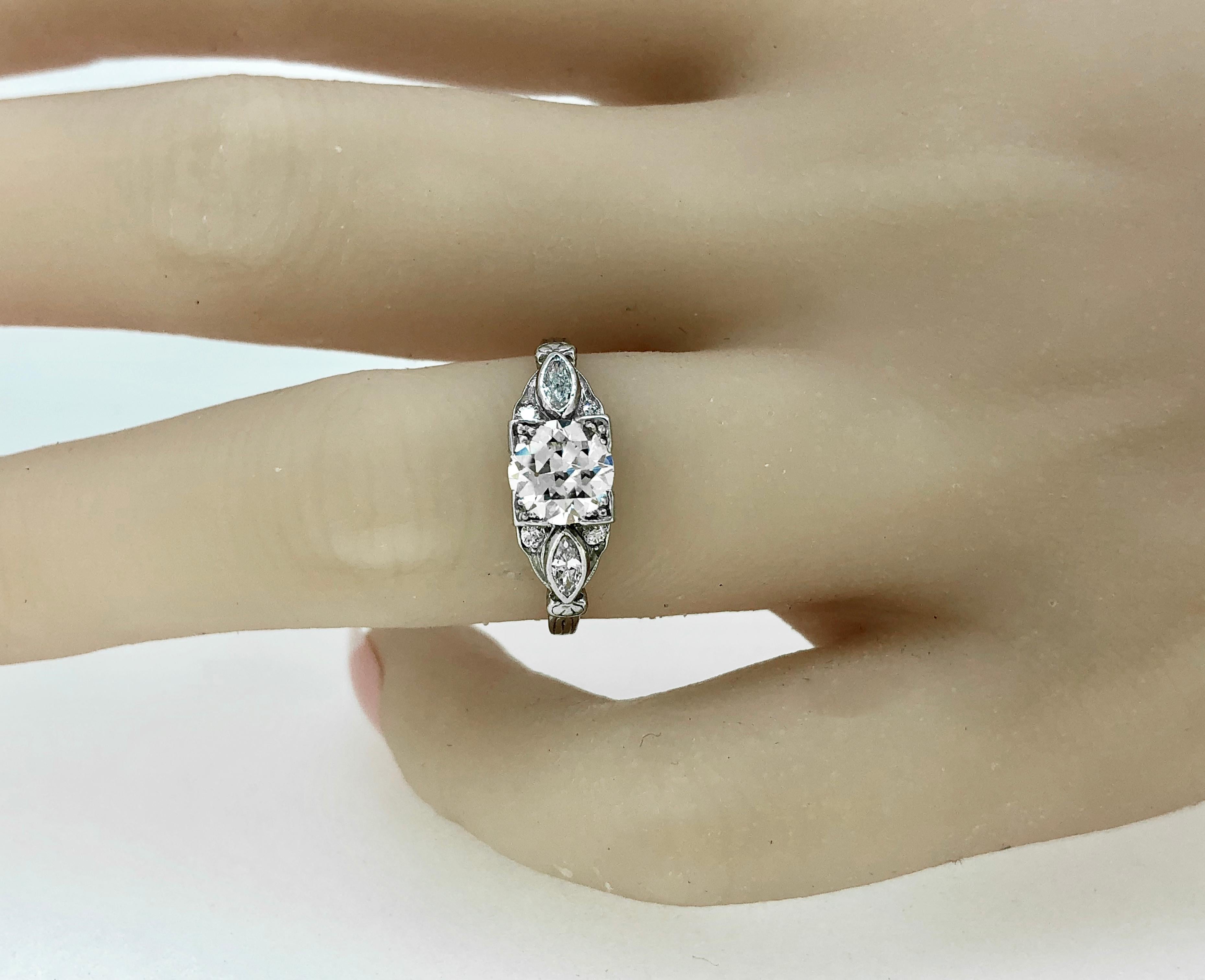 Antique Engagement Ring .91 Carat Diamond and Platinum Art Deco In Excellent Condition For Sale In Tampa, FL