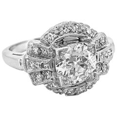 Antique Engagement Ring .95 Carat Diamond and White Gold Art Deco