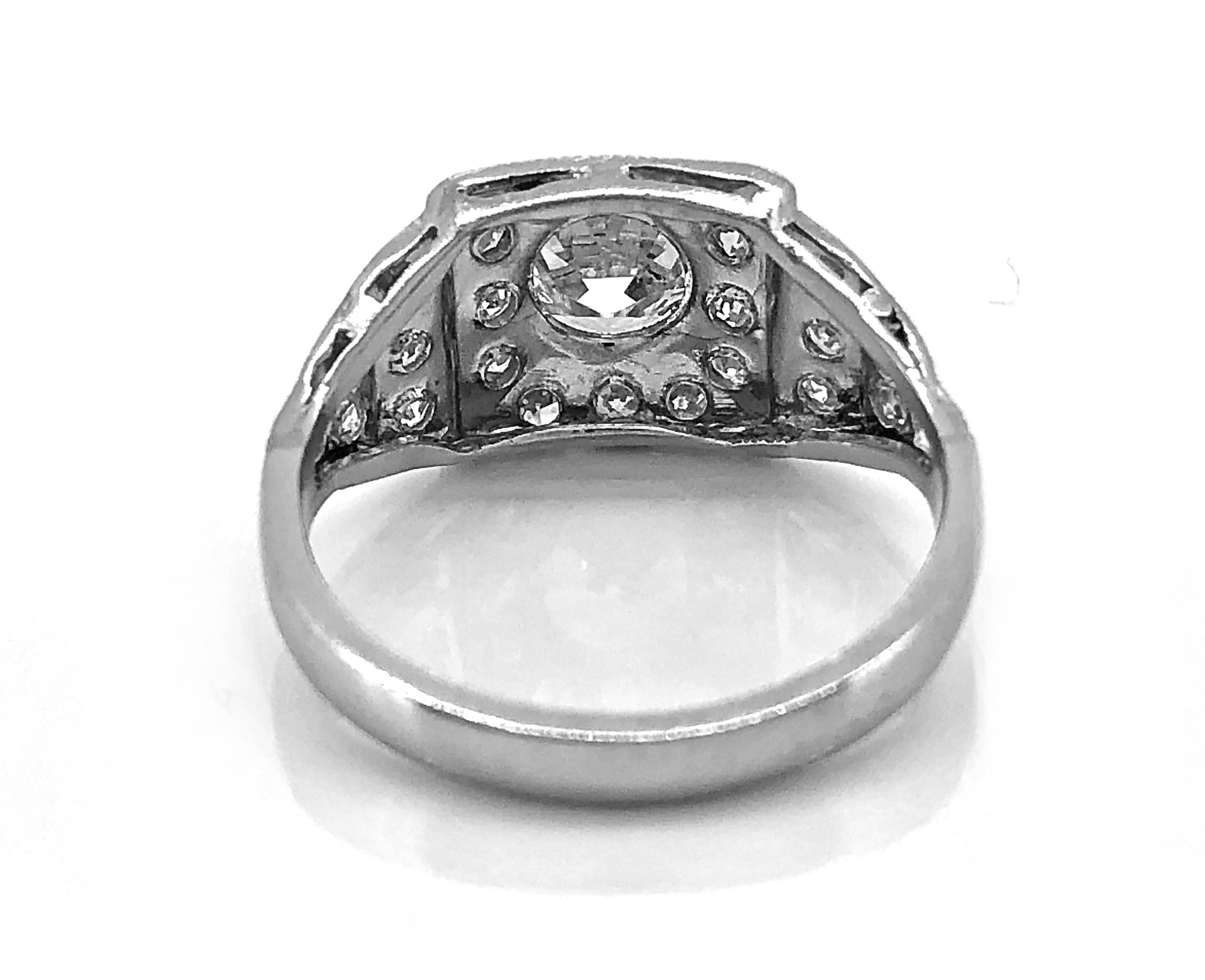 Old European Cut Antique Engagement Ring .97 Carat Diamond & Platinum Art Deco For Sale