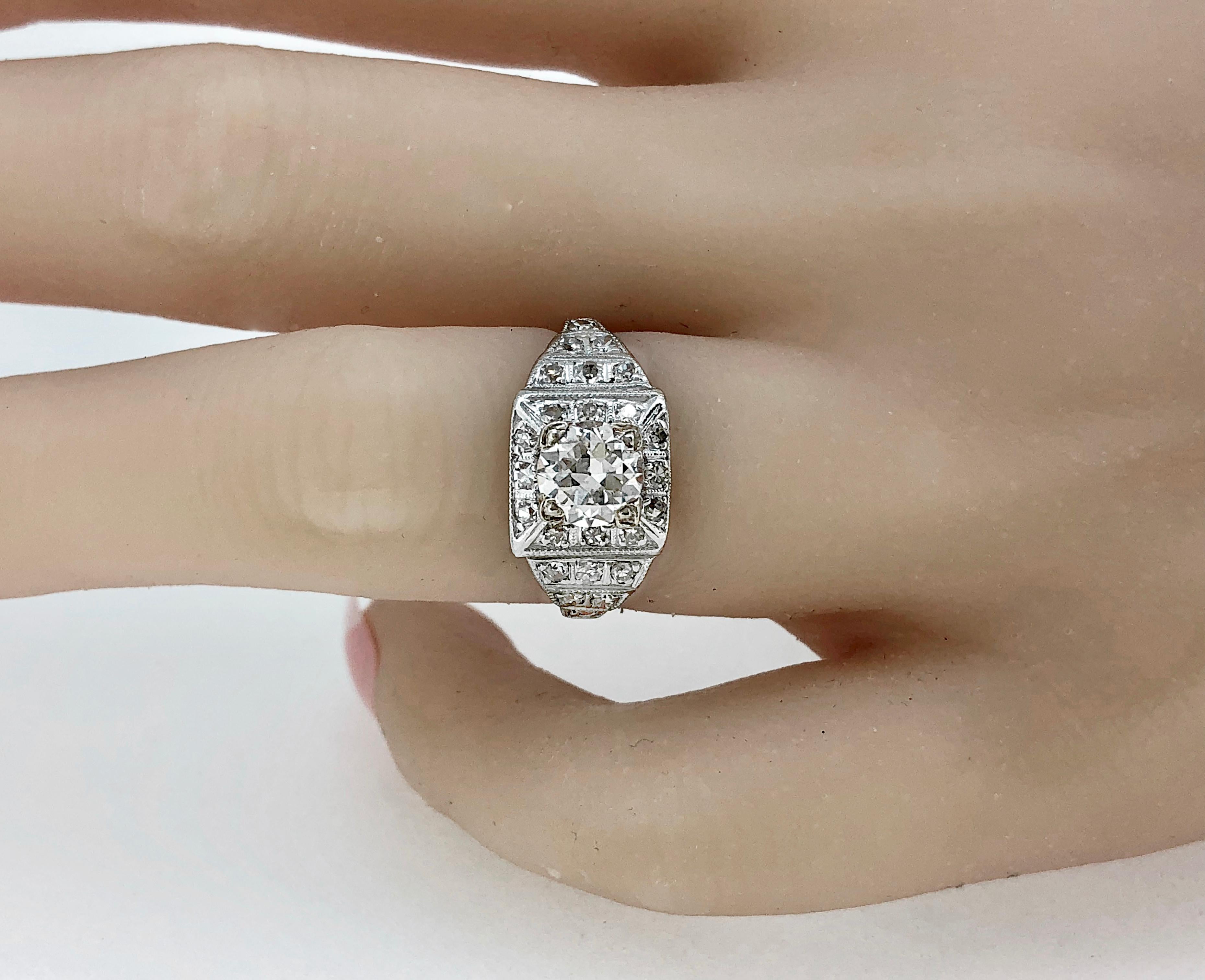 Antique Engagement Ring .97 Carat Diamond & Platinum Art Deco In Excellent Condition For Sale In Tampa, FL