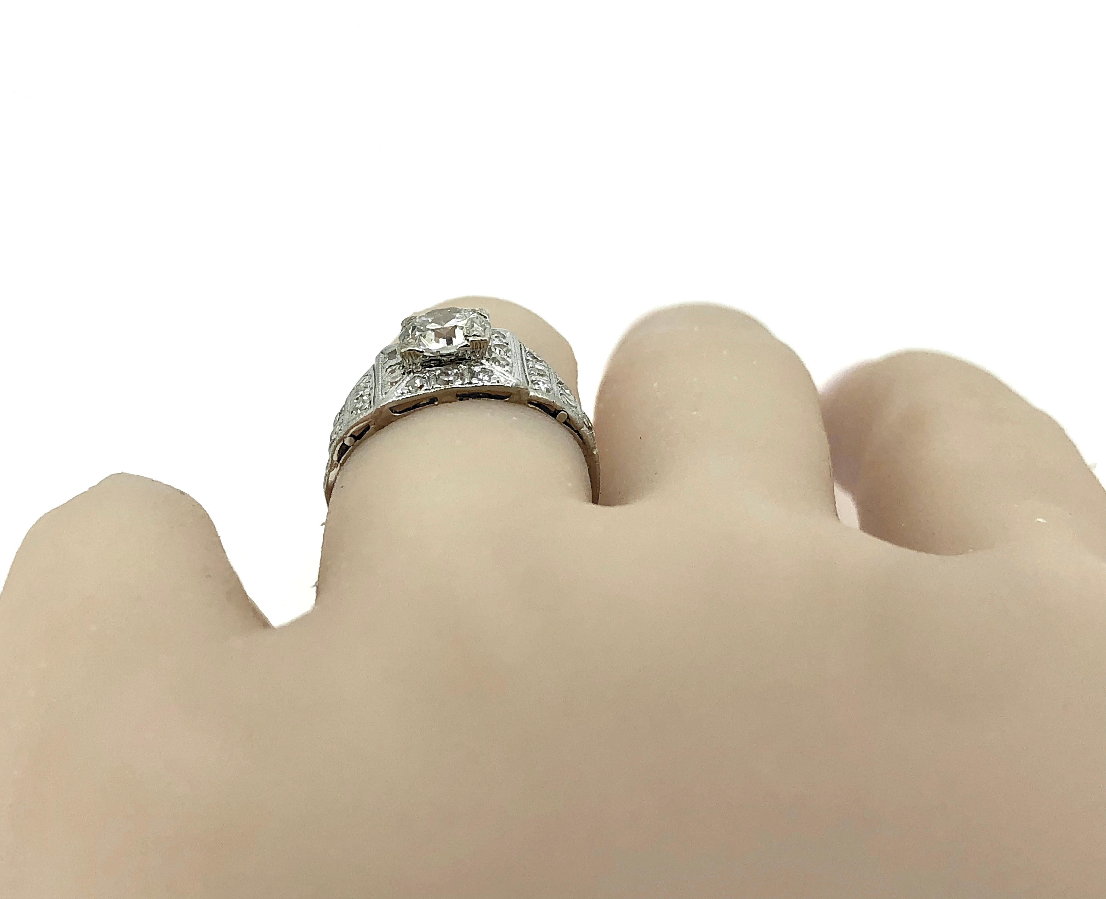 Women's Antique Engagement Ring .97 Carat Diamond & Platinum Art Deco For Sale
