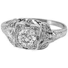 Antique Engagement Ring Art Deco Platinum and .42 Carat Diamond Antique Engagement Ring Art Deco Platinum and .42 Carat Diamond