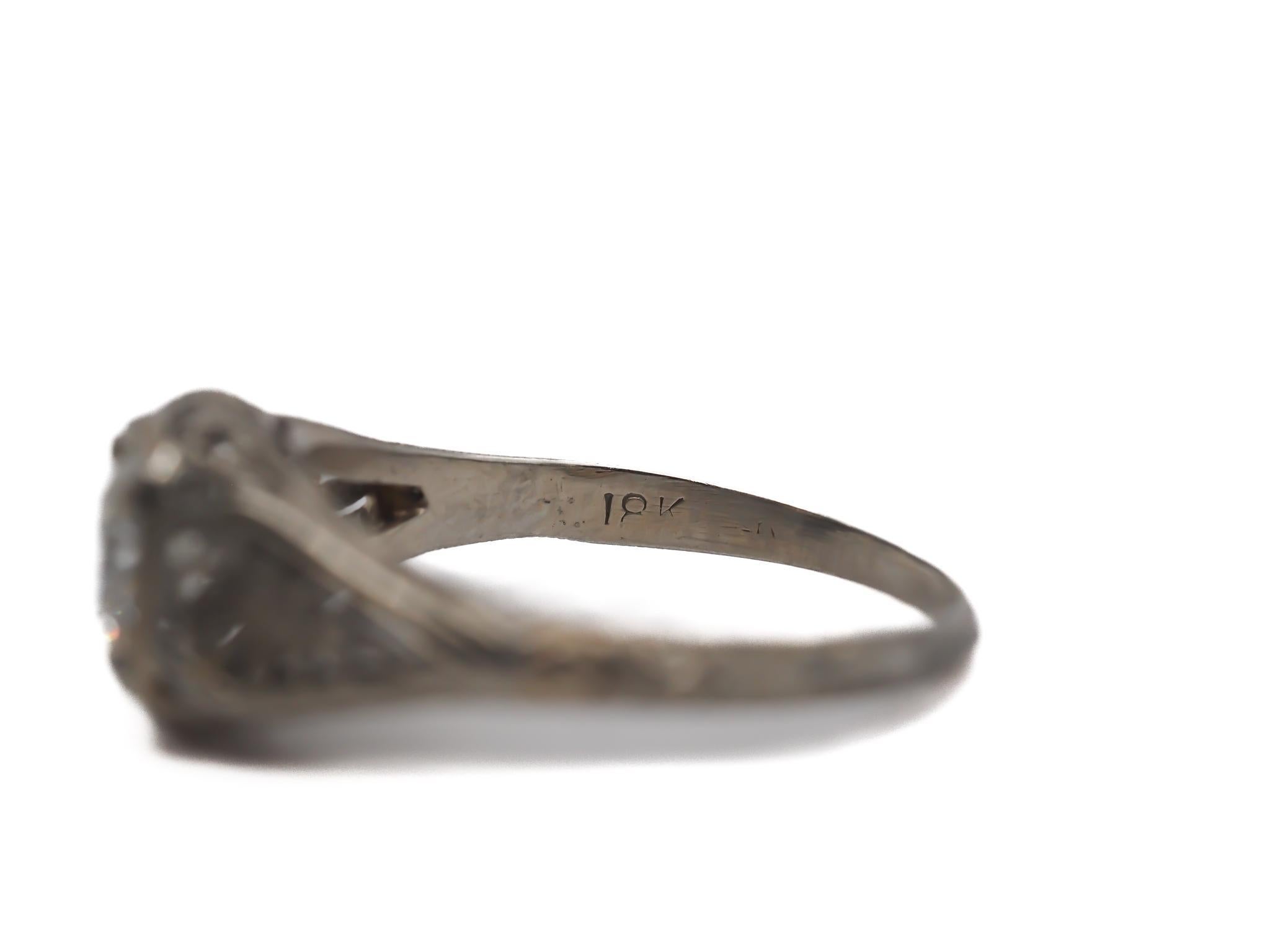 Women's Antique Engagement Ring in 18K White Gold with .70ct Old European Cut Diamond For Sale