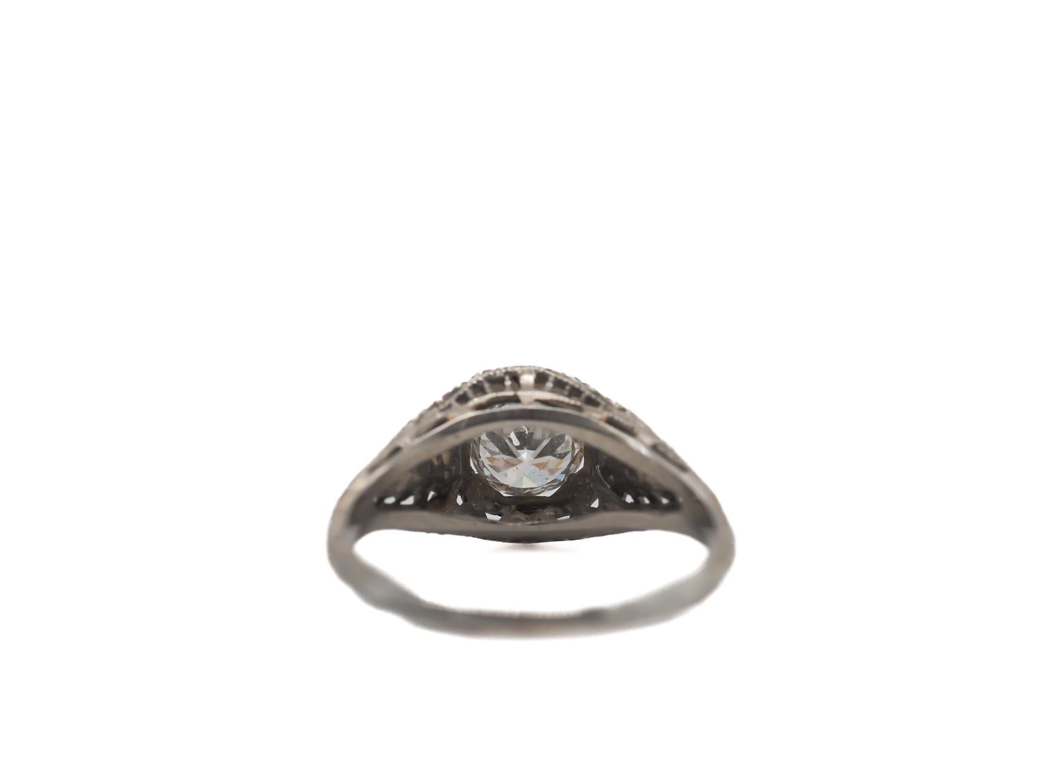 Antique Engagement Ring in 18K White Gold with .70ct Old European Cut Diamond For Sale 1