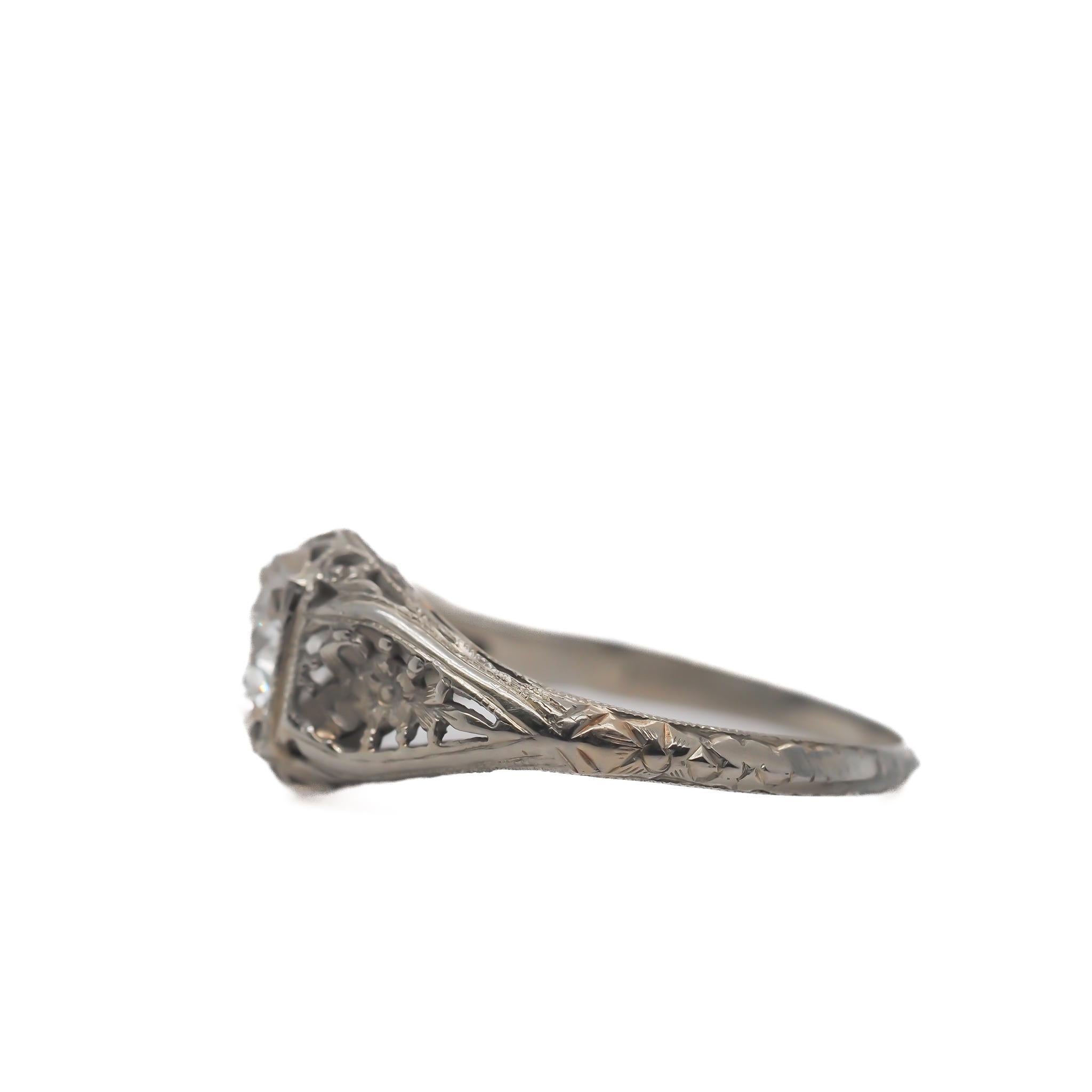 Antique Engagement Ring in 18K White Gold with .70ct Old European Cut Diamond For Sale 2