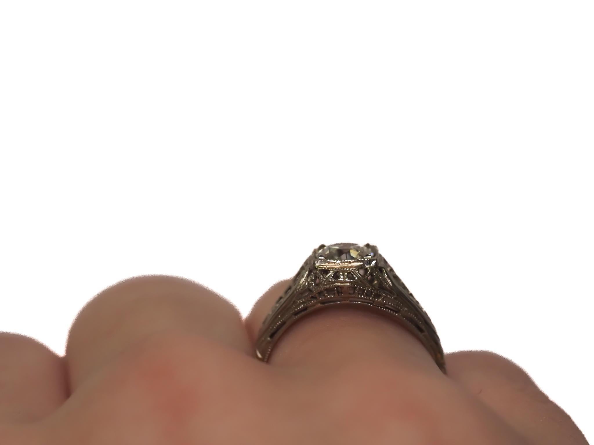 Antique Engagement Ring in 18K White Gold with .70ct Old European Cut Diamond For Sale 5