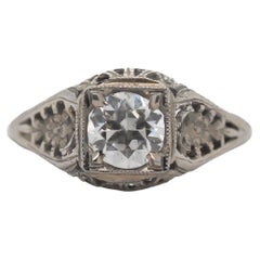 Antique Engagement Ring in 18K White Gold with .70ct Old European Cut Diamond