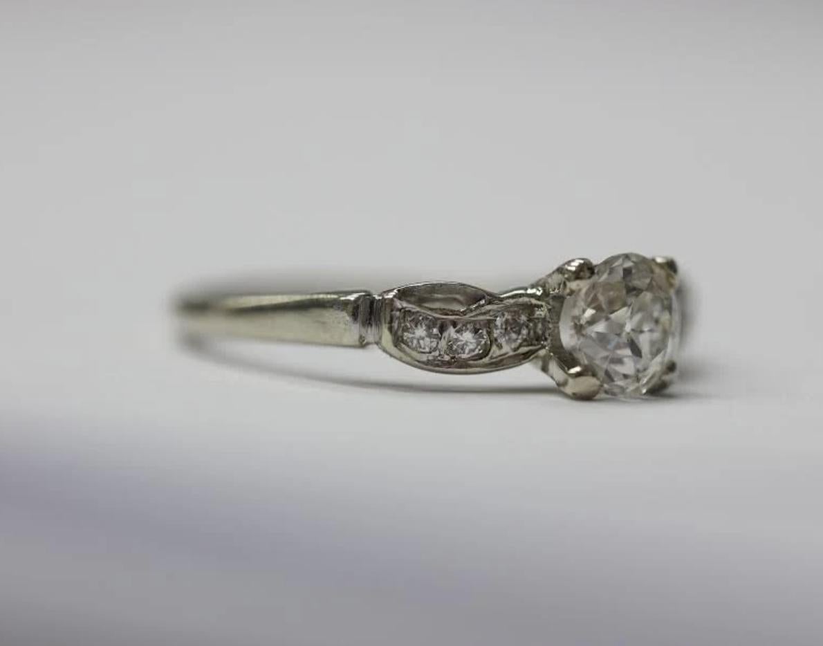 Brilliant Cut Antique Engagement Ring w/ Old Miner .70ct Diamond in 14K White Gold VEG #77A For Sale