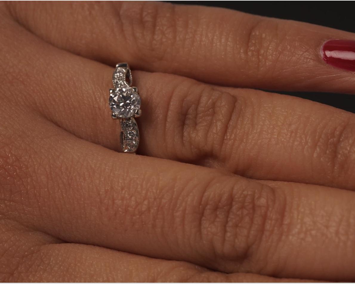 Antique Engagement Ring w/ Old Miner .70ct Diamond in 14K White Gold VEG #77A In Good Condition For Sale In Hicksville, NY
