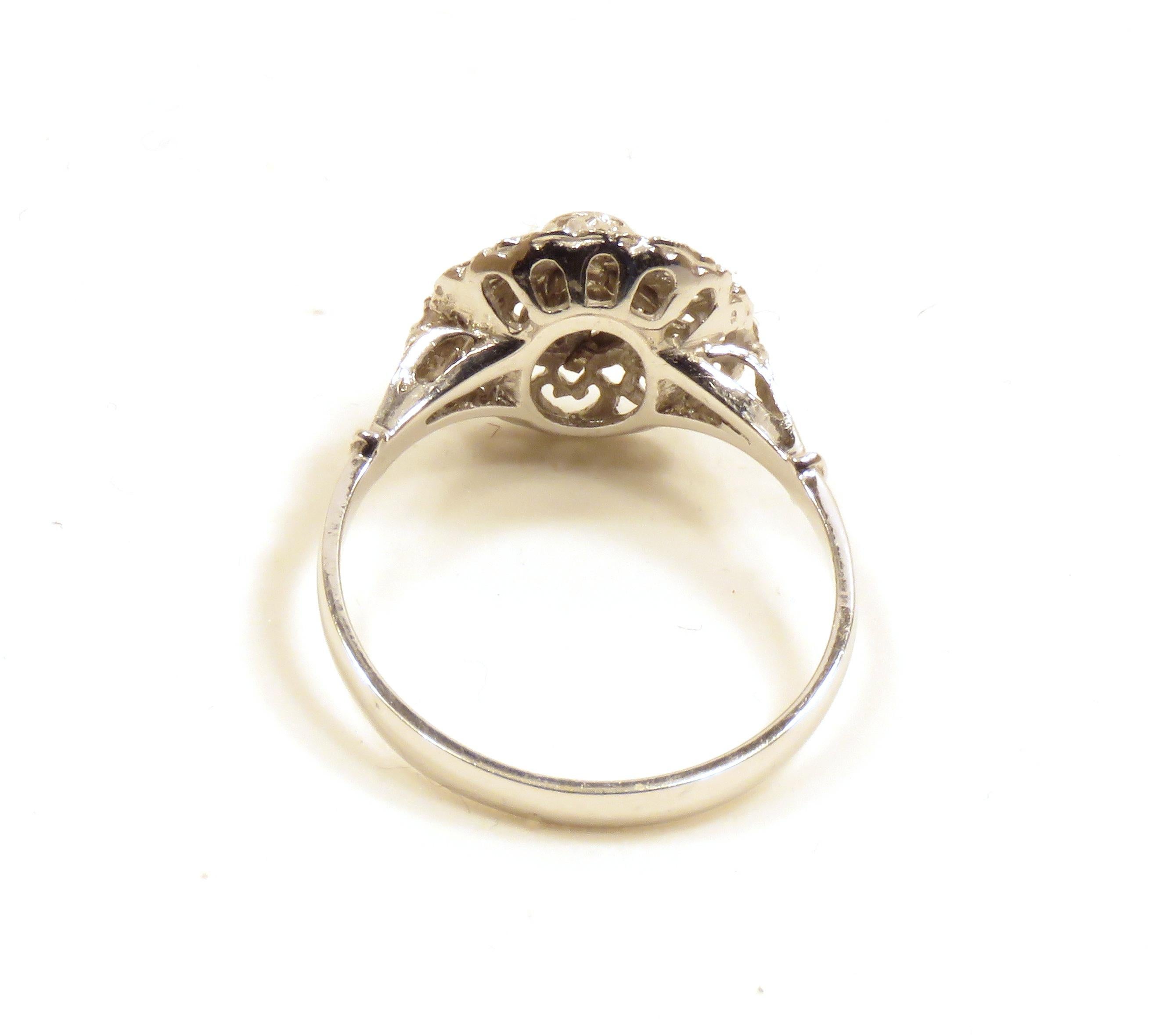 Antique Engagement White Gold Diamond Filigree Blue Enamel Ring  2