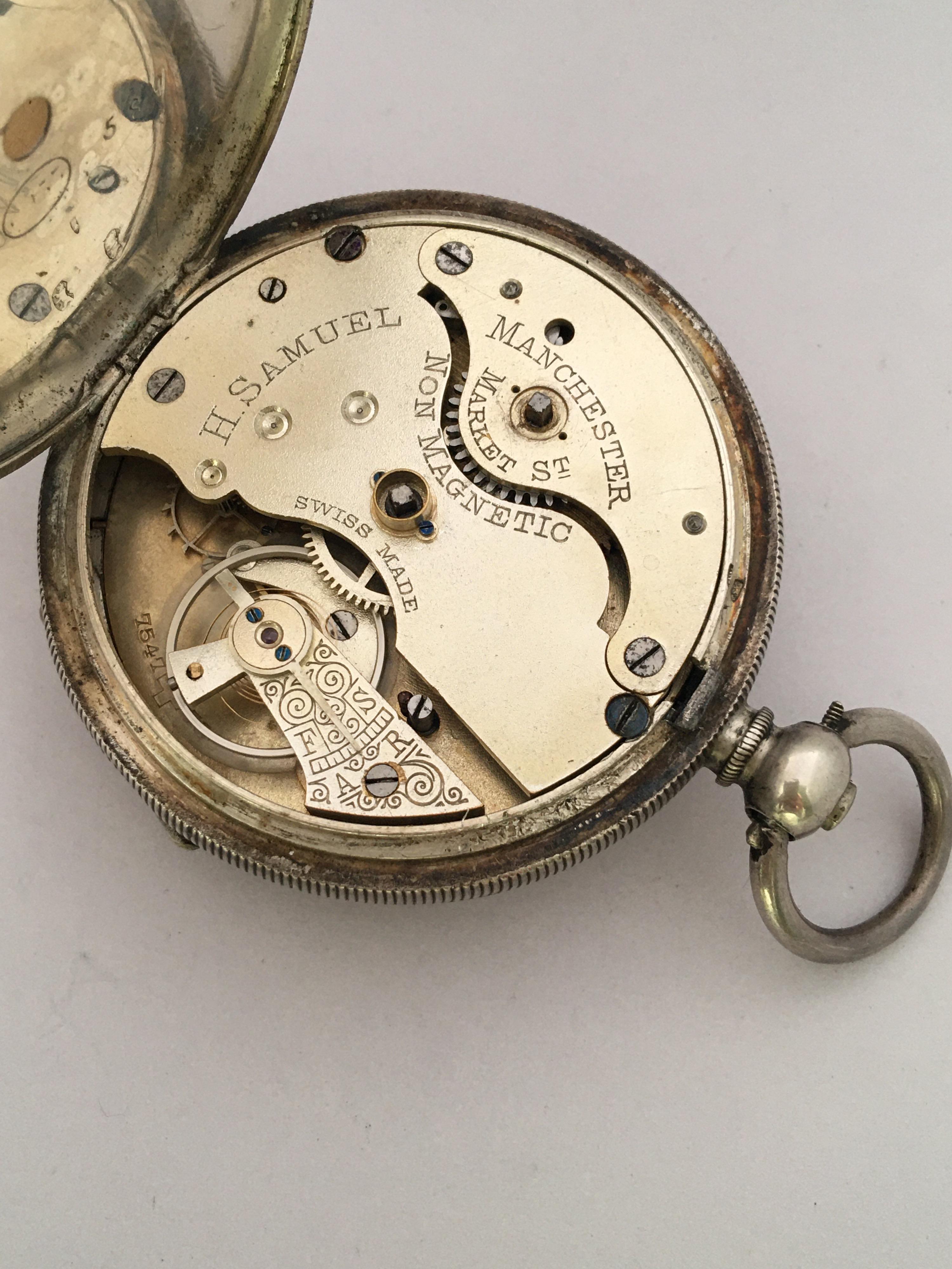 Antique Engine Turned Case Silver Key-Winding Pocket Watch For Sale 3