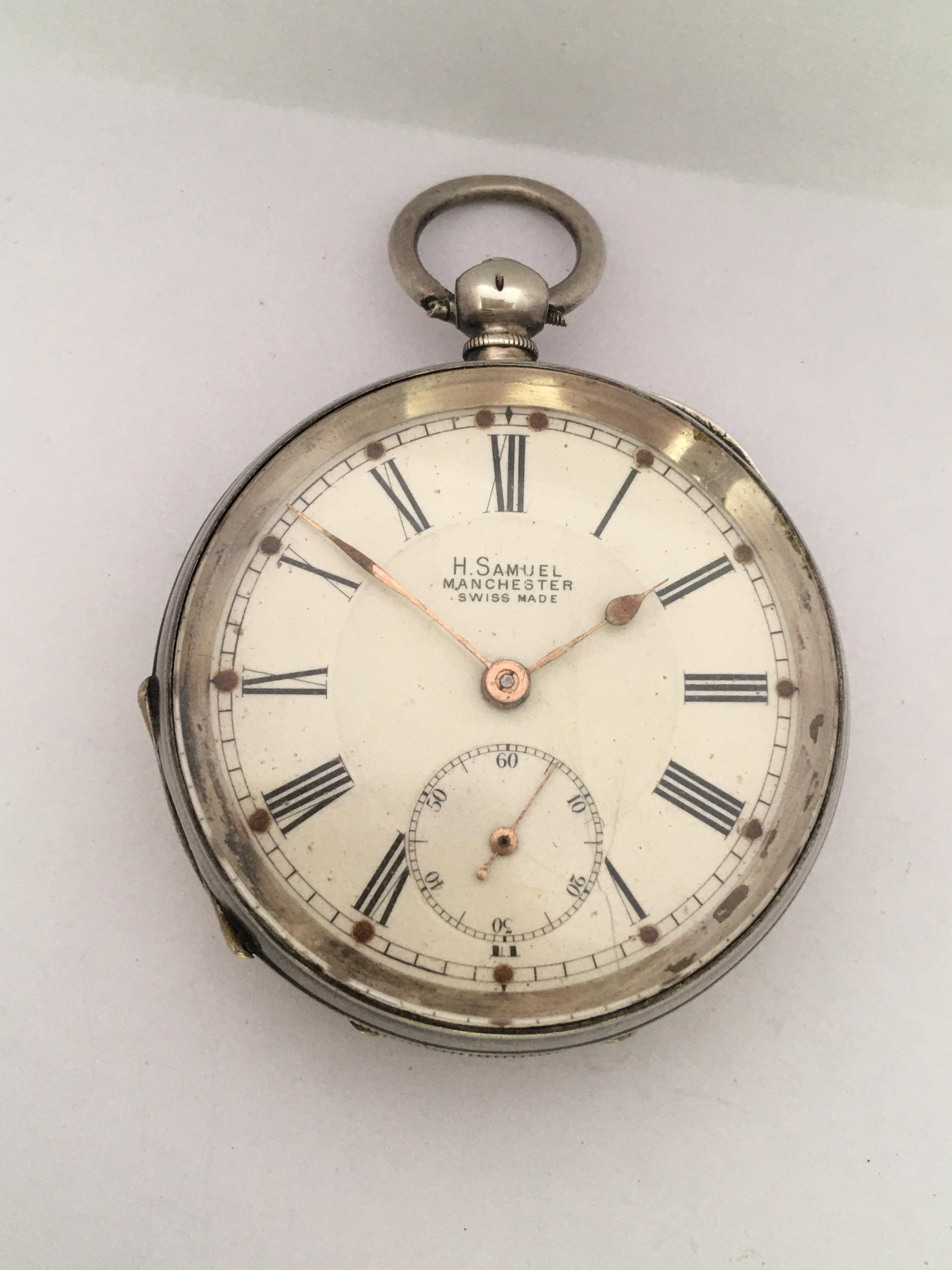 Antique Engine Turned Case Silver Key-Winding Pocket Watch For Sale 7