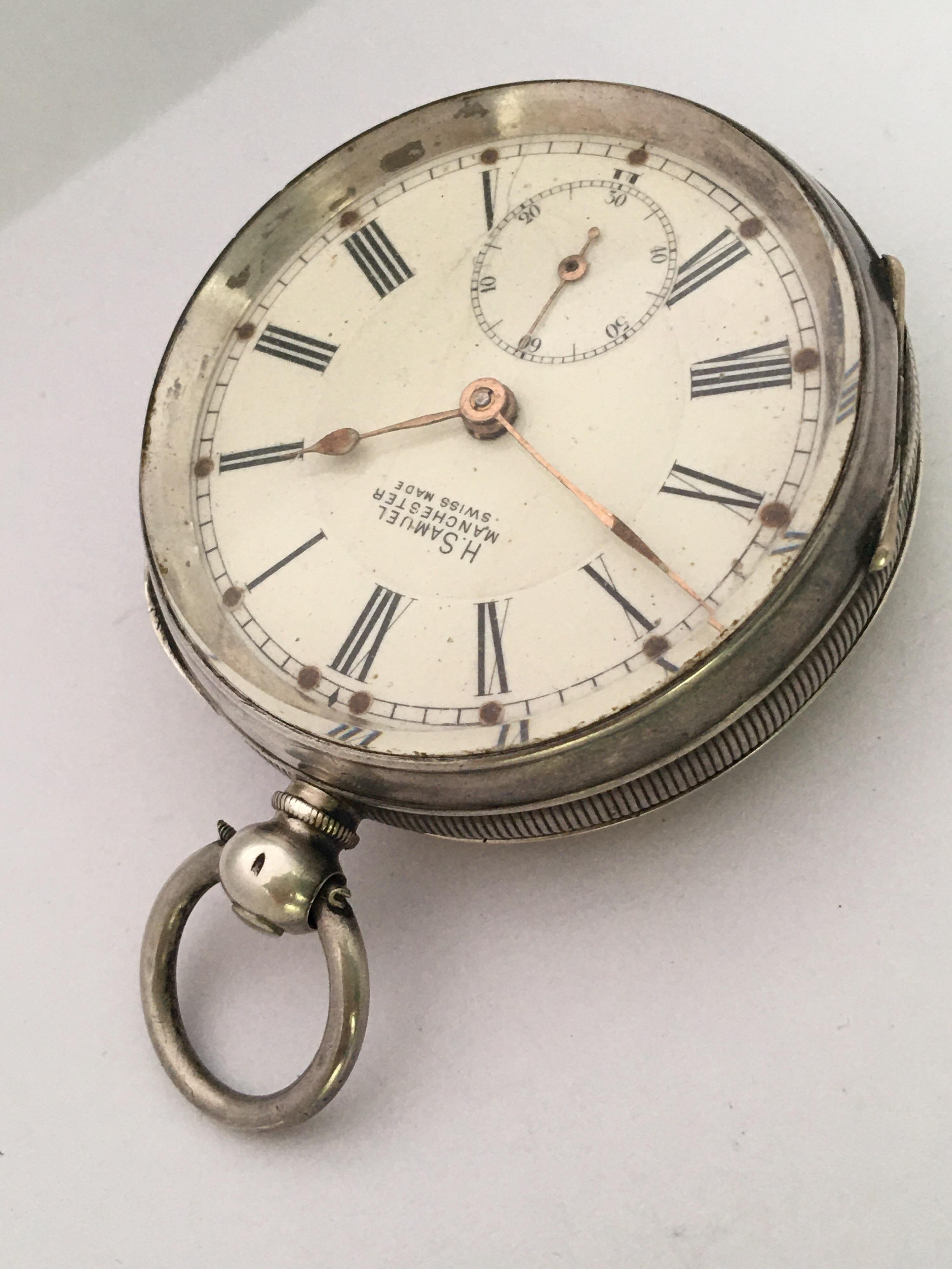 Antique Engine Turned Case Silver Key-Winding Pocket Watch For Sale 8