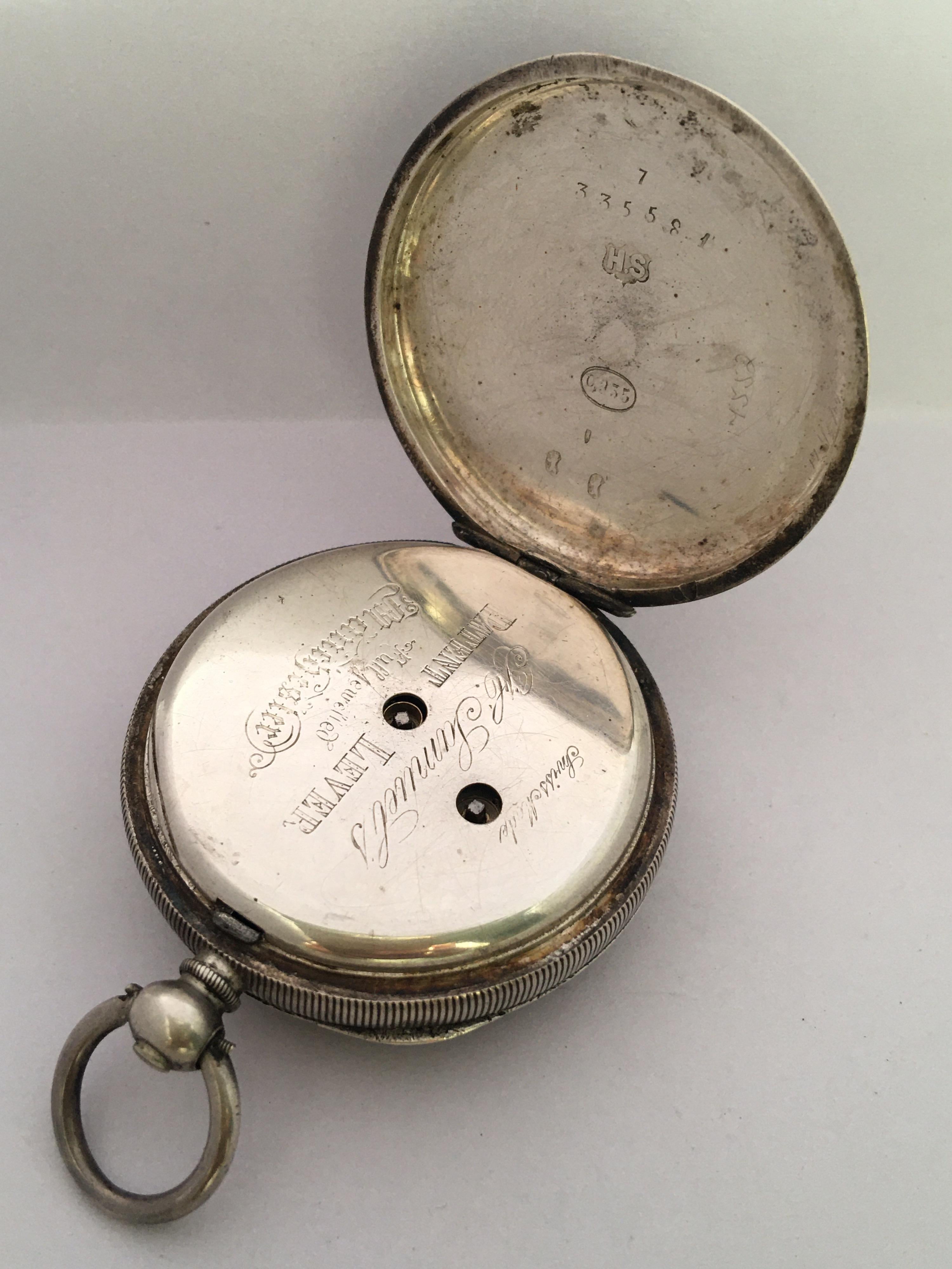 Antique Engine Turned Case Silver Key-Winding Pocket Watch For Sale 10