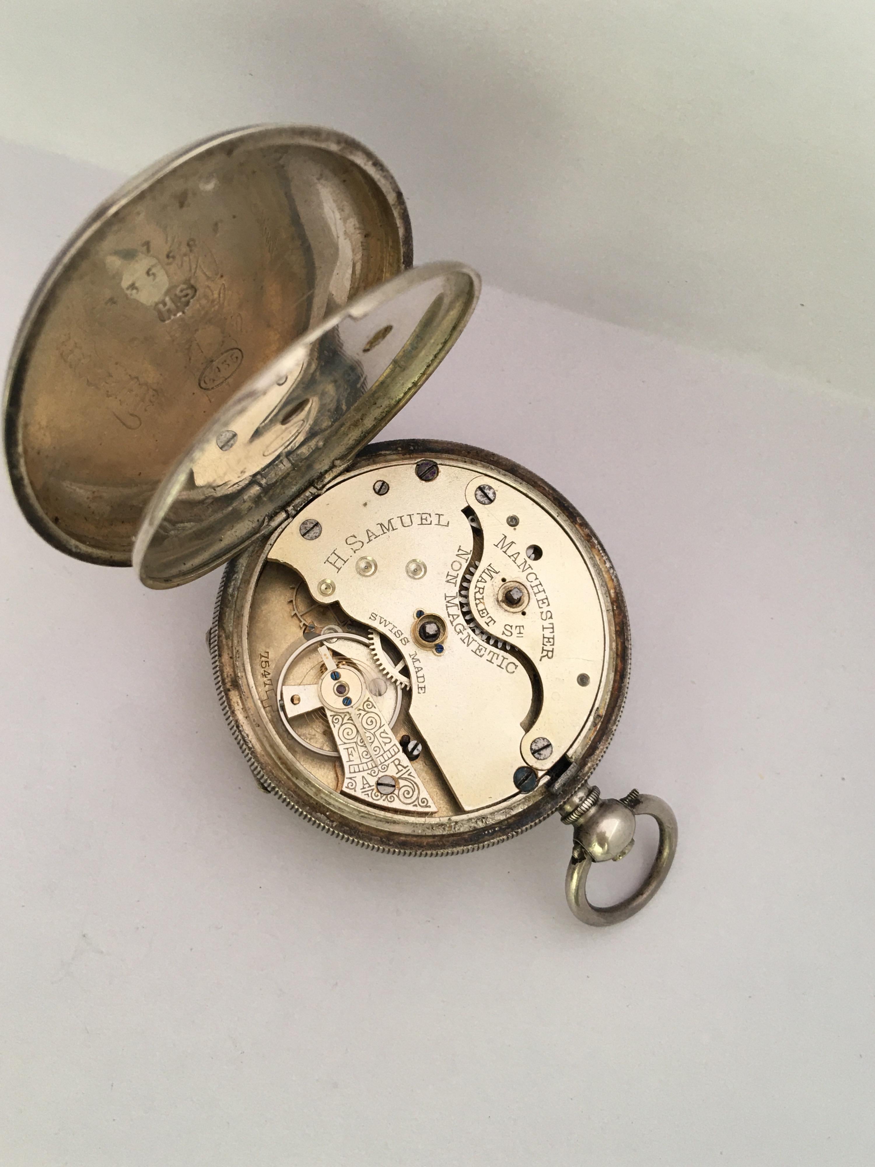 Antique Engine Turned Case Silver Key-Winding Pocket Watch For Sale 11