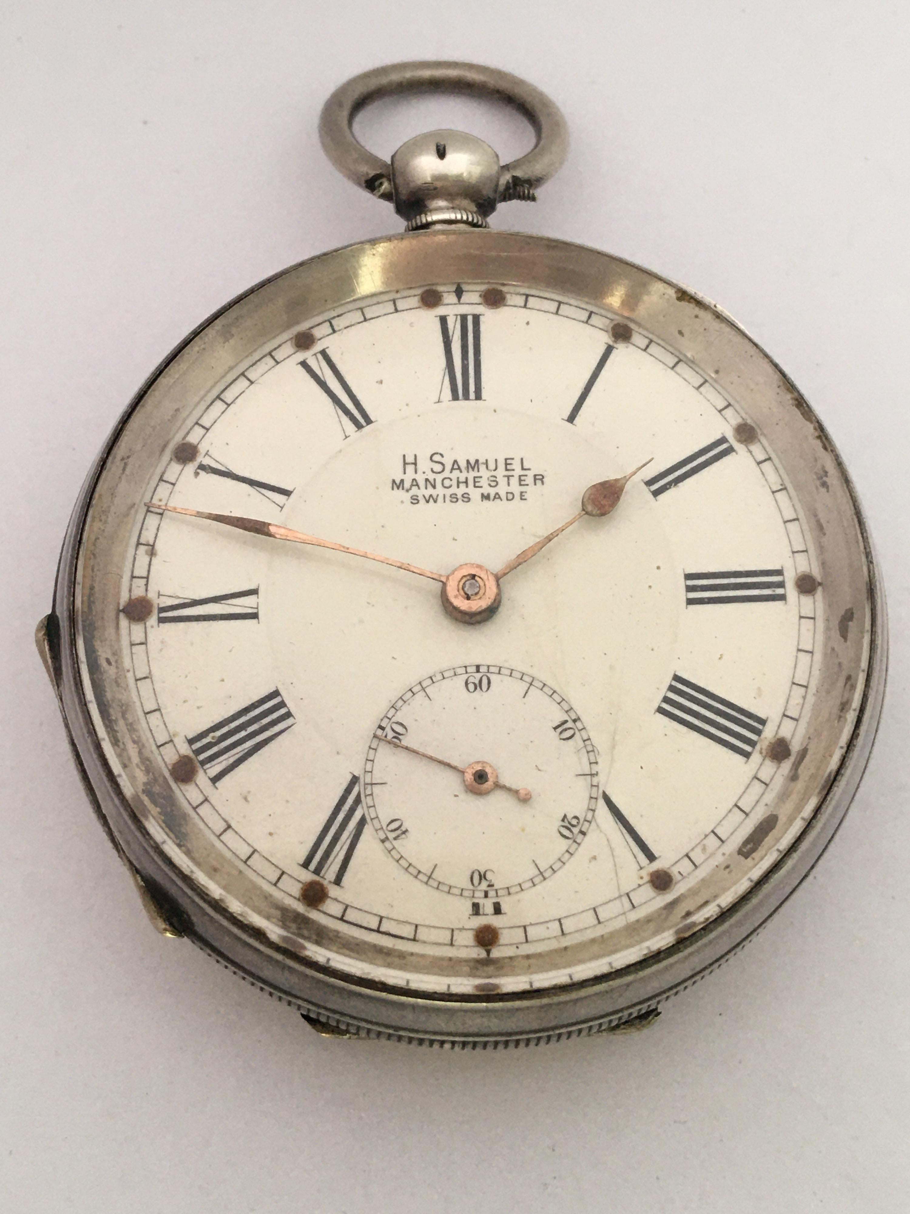 Antique Engine Turned Case Silver Key-Winding Pocket Watch For Sale 12