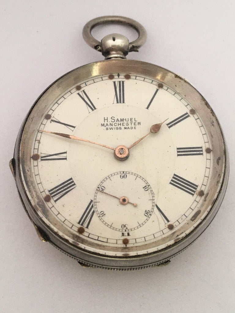 Antique Engine Turned Case Silver KeyWinding Pocket Watch For Sale at